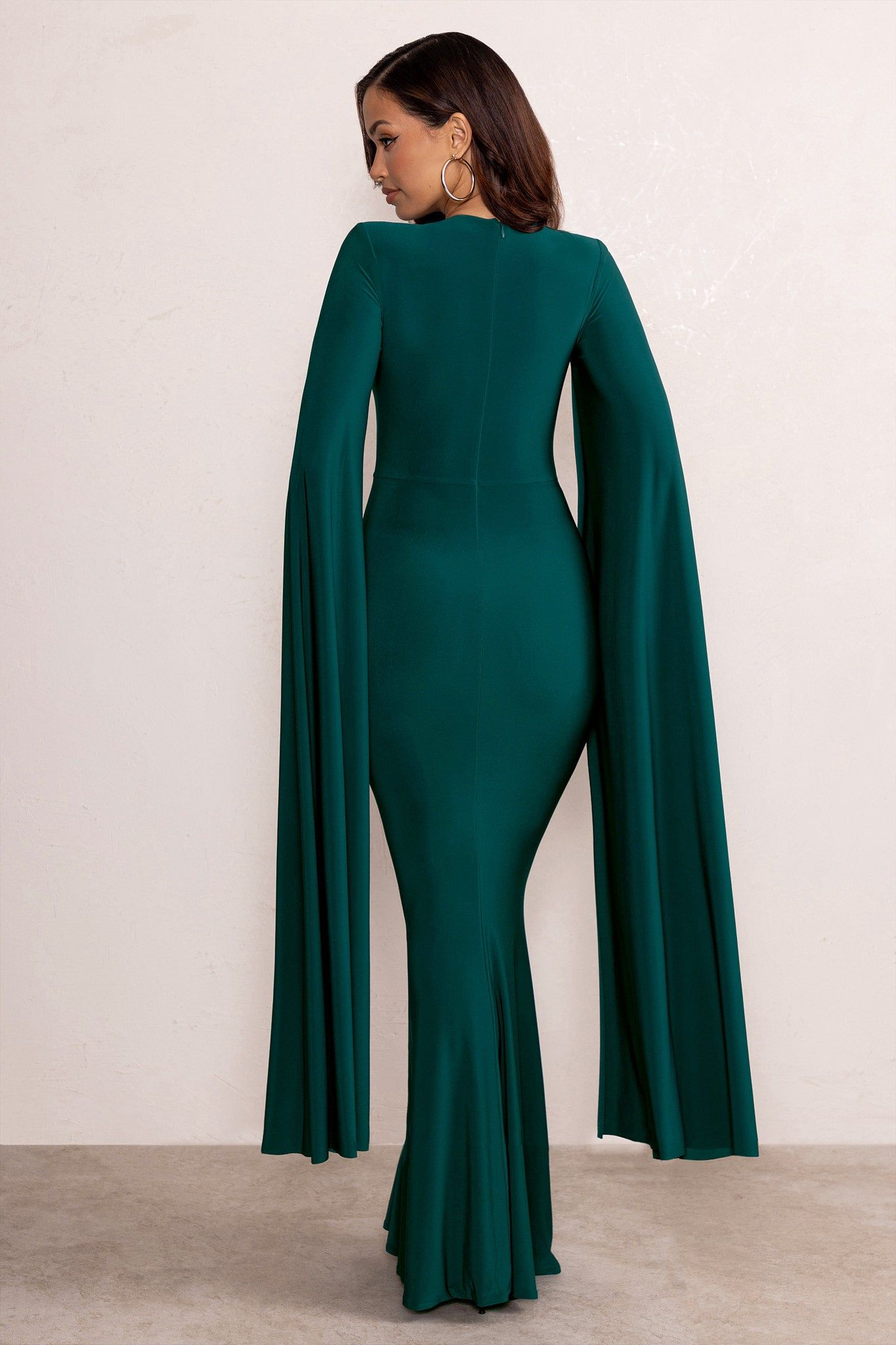 Kimmy | Bottle Green High Neck Maxi Dress with Floor Length Sleeves sold by Club L London product image thumbnail 2