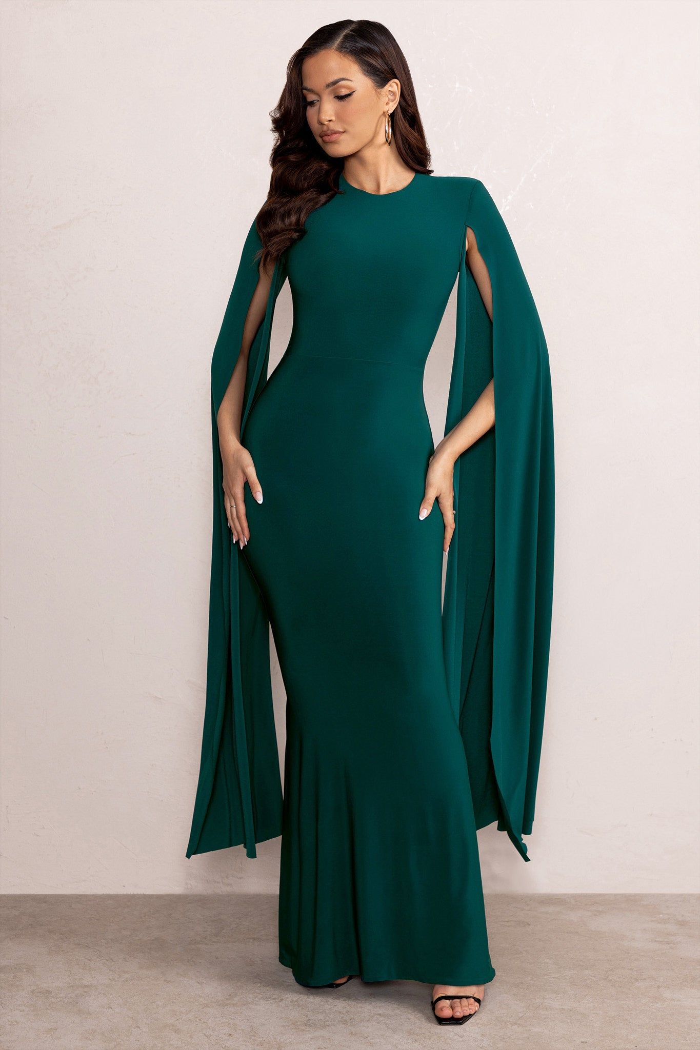Kimmy | Bottle Green High Neck Maxi Dress with Floor Length Sleeves sold by Club L London product image thumbnail 4