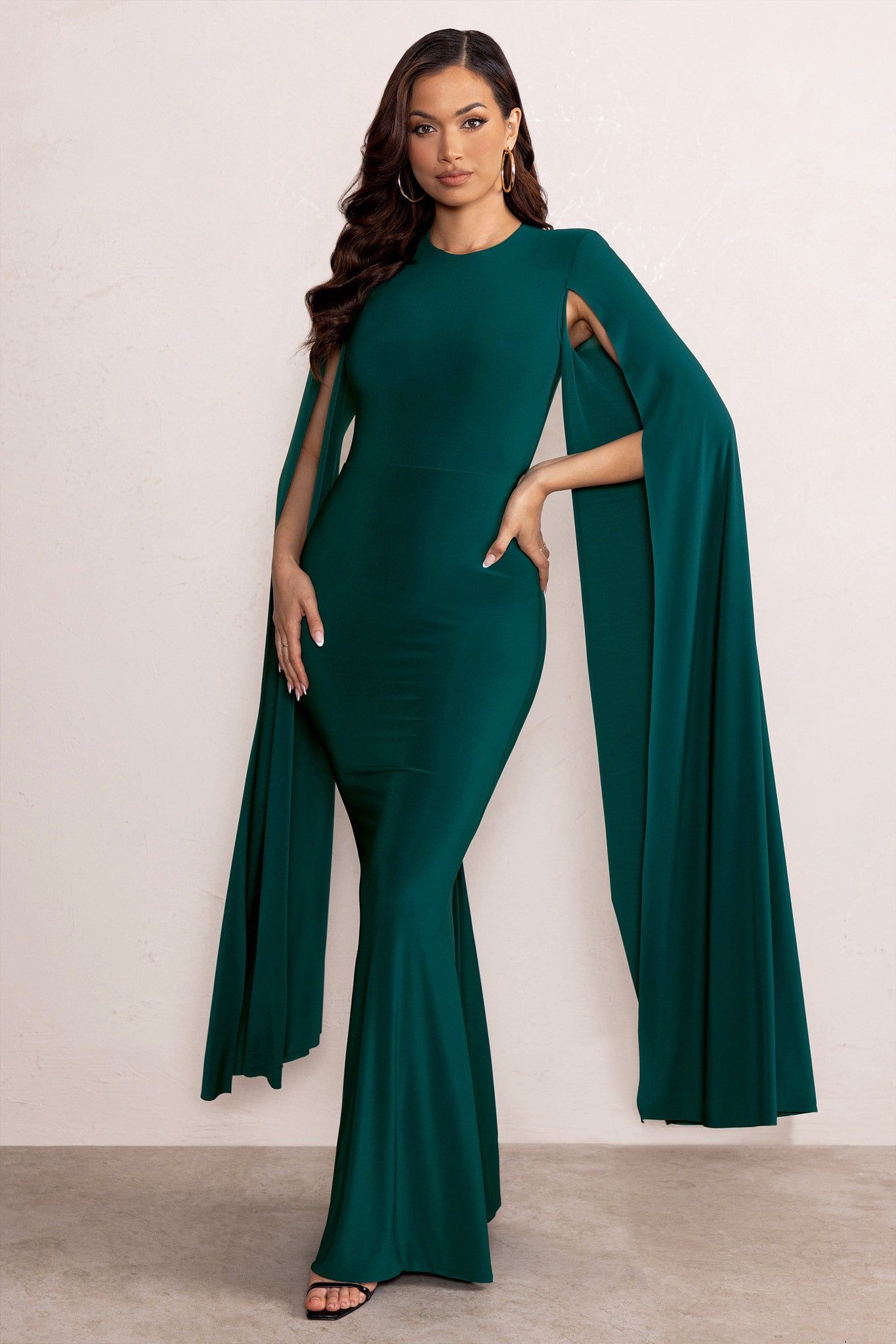 Kimmy | Bottle Green High Neck Maxi Dress with Floor Length Sleeves sold by Club L London product image thumbnail 5
