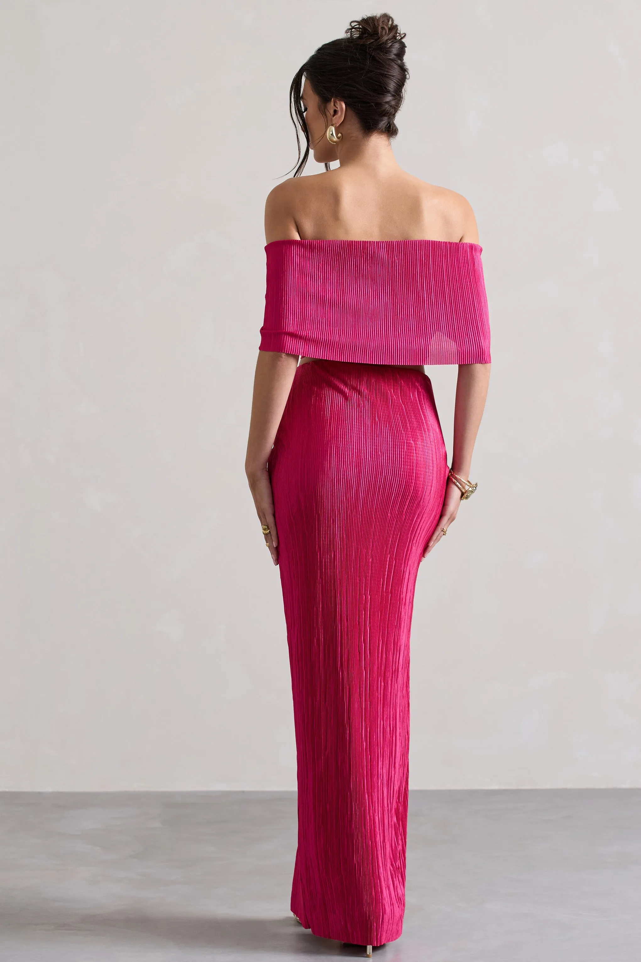 Calida | Hot Pink Plisse Knot Split Maxi Skirt sold by Club L London product image thumbnail 2