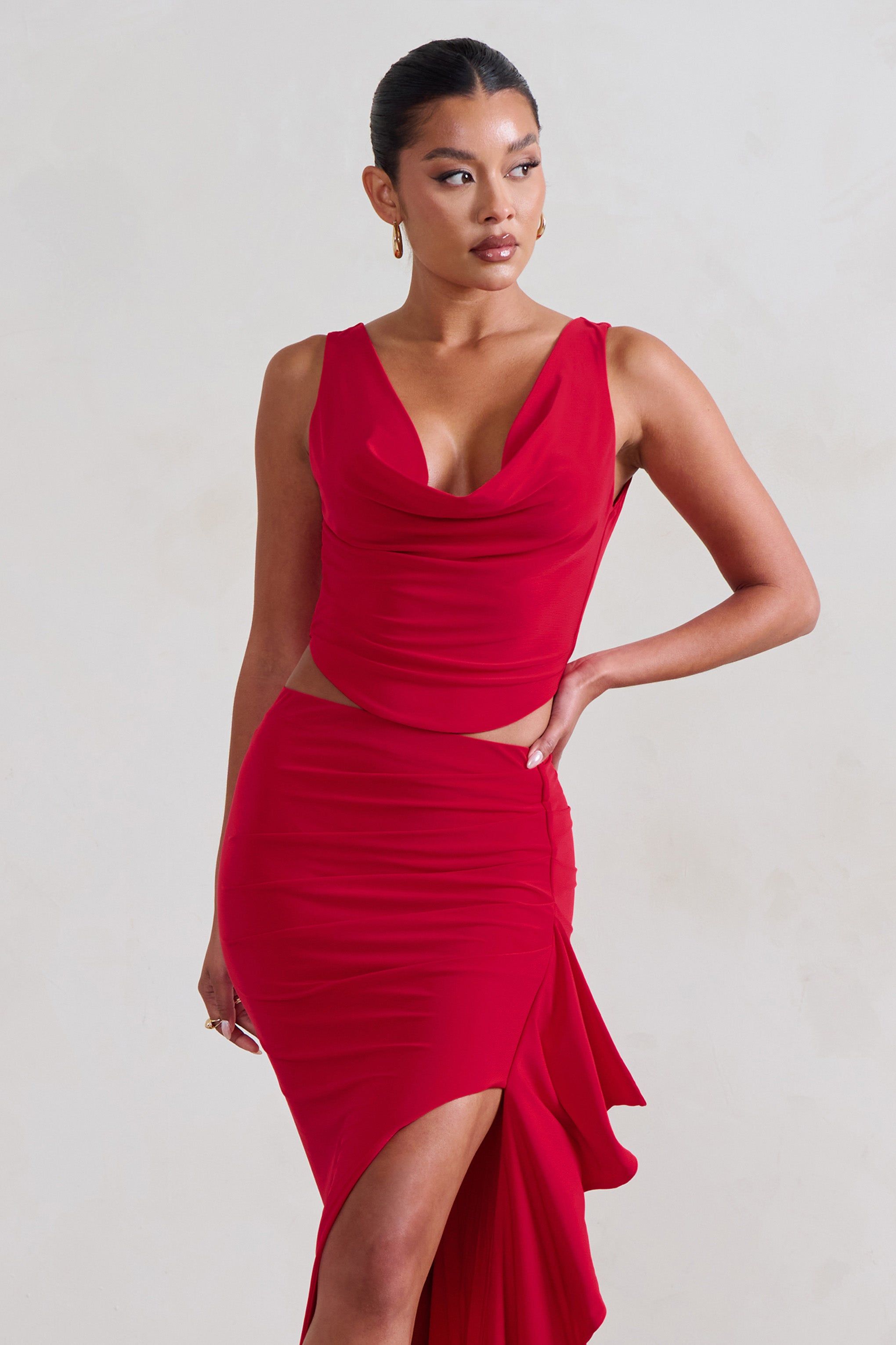 Femme Classique | Red Cowl Crop Top sold by Club L London product image thumbnail 4