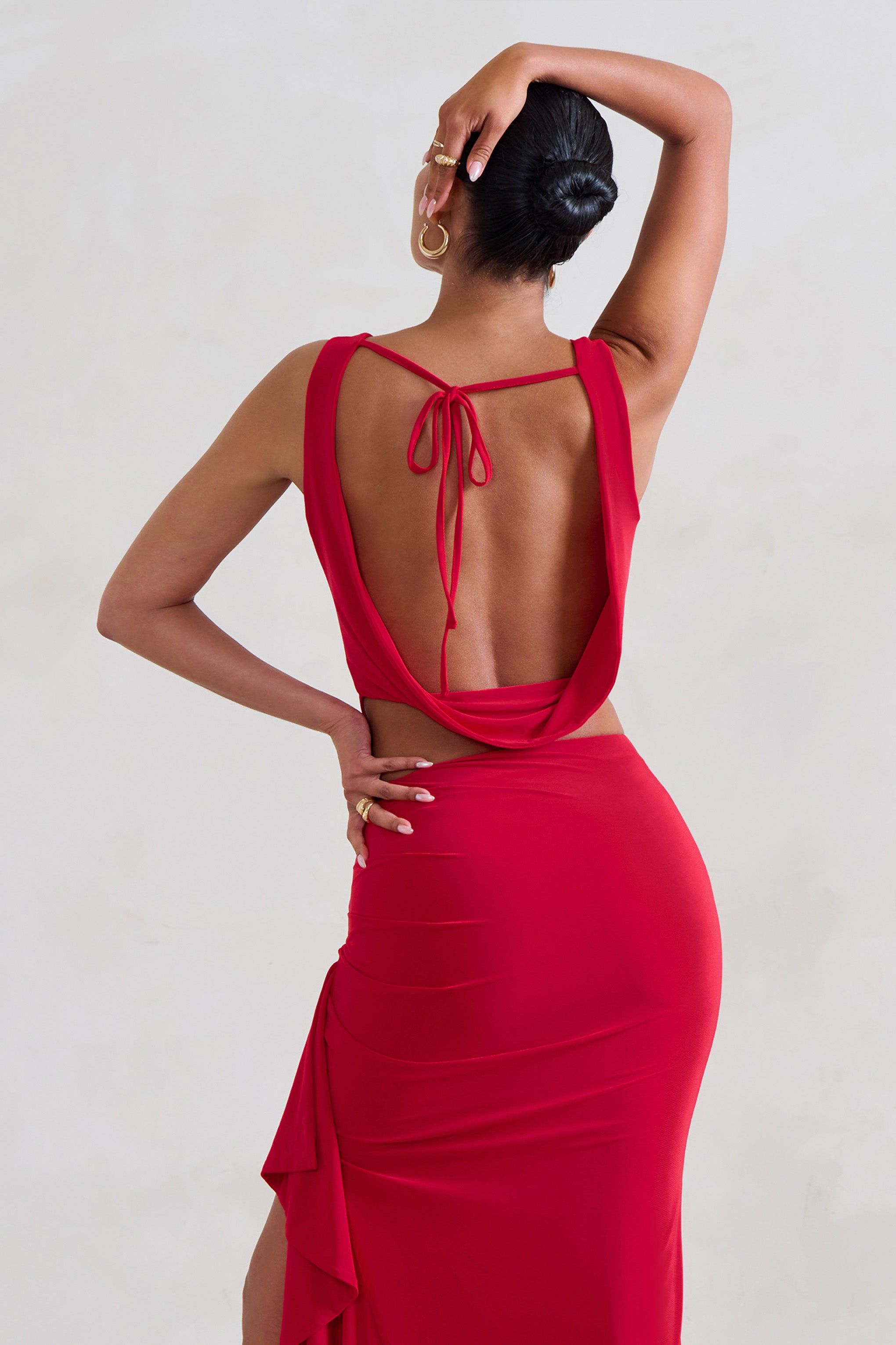 Femme Classique | Red Cowl Crop Top sold by Club L London product image thumbnail 2