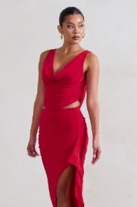 Femme Classique | Red Cowl Crop Top sold by Club L London