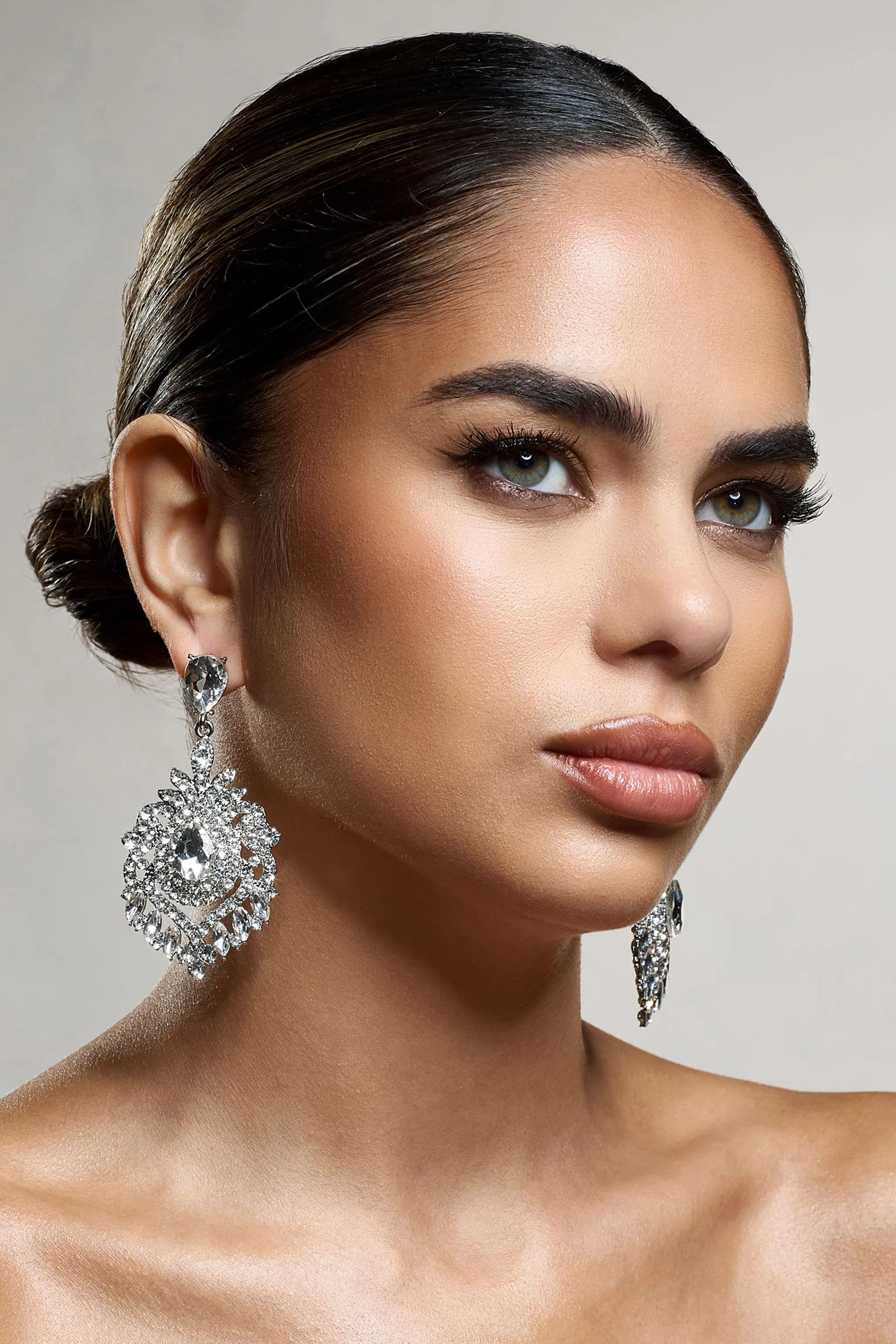 Thames | Silver Diamante Statement Drop Earrings sold by Club L London product image thumbnail 3