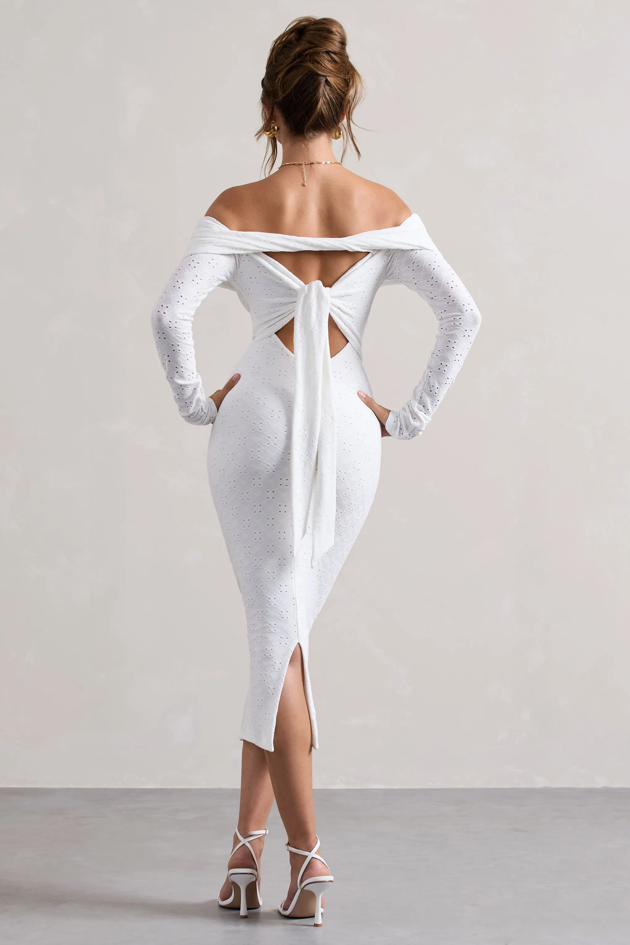 Emmeline | White Jacquard Bardot Midi Dress sold by Club L London product image thumbnail 2