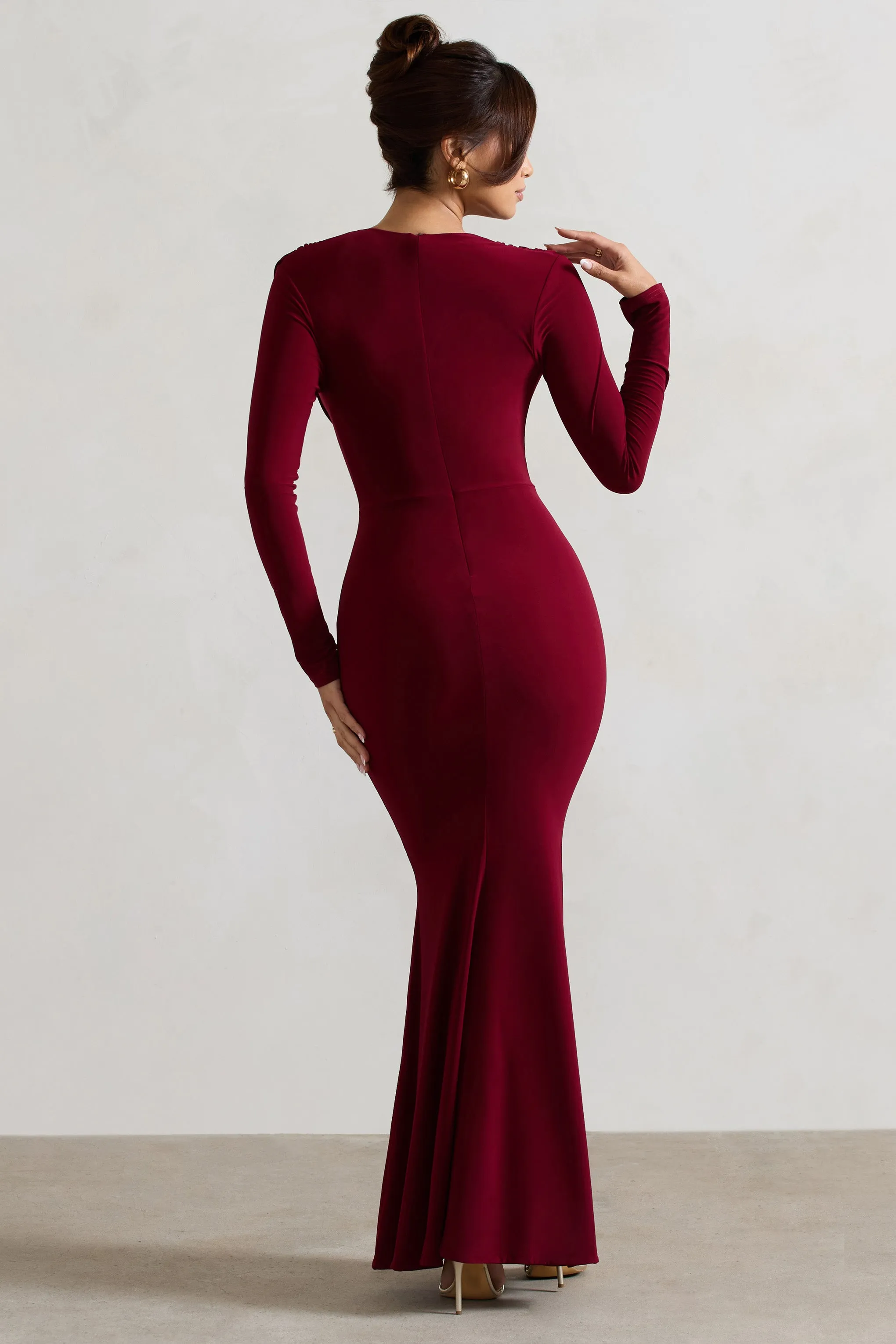 Heavy Heart | Berry Cowl-Neck Long-Sleeve Maxi Dress sold by Club L London product image thumbnail 2