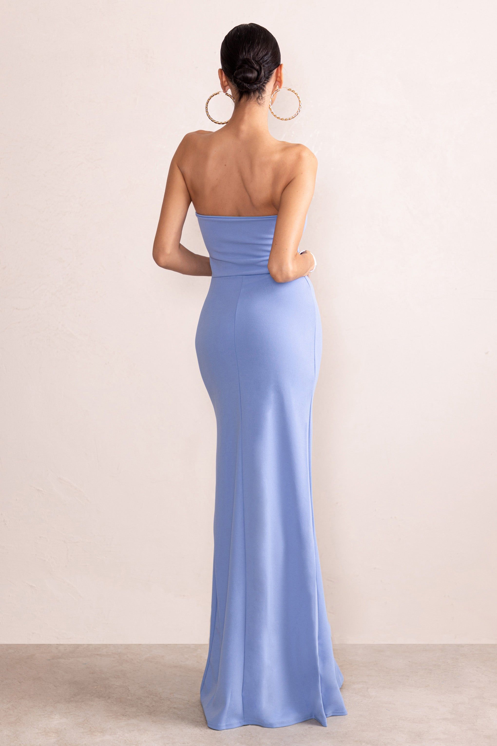 Belle of The Ball | Powder Blue Bandeau Maxi Dress With Split Hem sold by Club L London product image thumbnail 2