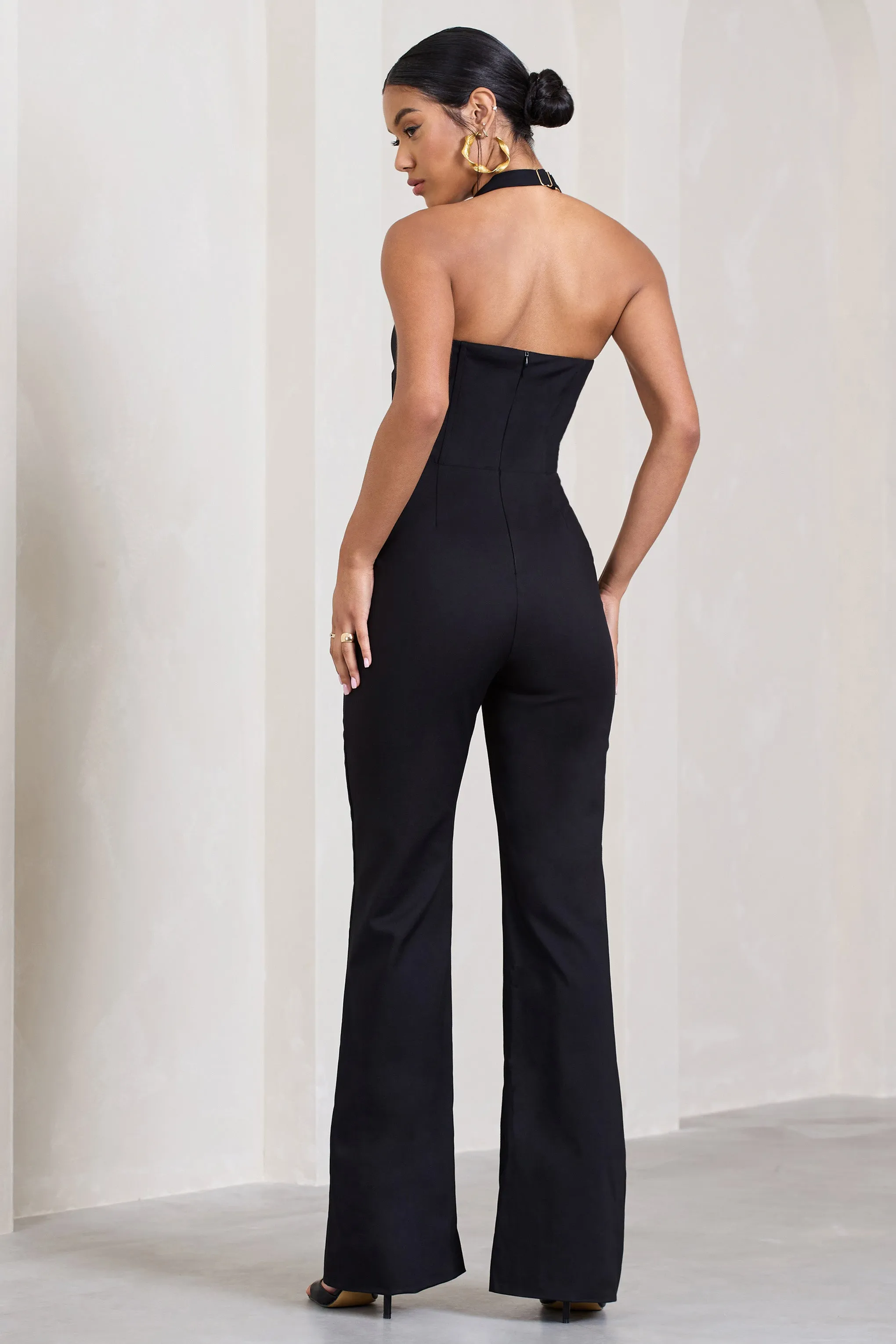 Margherita | Black Halter-Neck Corset Wide-Leg Jumpsuit sold by Club L London product image thumbnail 2