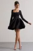 Winslet | Black Square-Neck Skater Mini Dress sold by Club L London