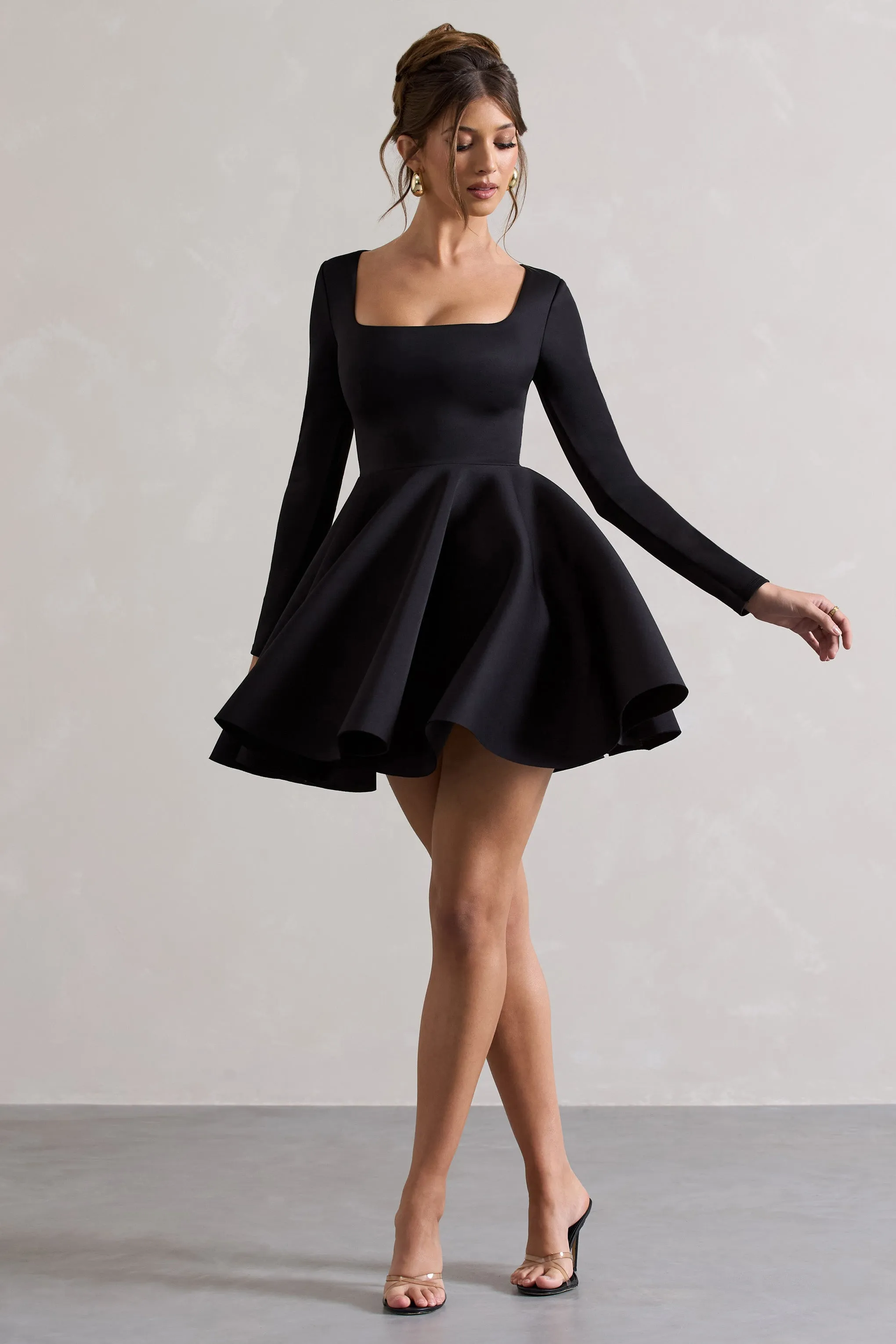 Skater Dress With Little Black Dress Square Neckline Winslet Black Square-Neck Skater Mini Dress Parallel Skater Dress With Little Black Dress Square Neckline Winslet Black Square-Neck Skater Mini Dress Parallel