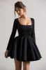 Winslet | Black Square-Neck Skater Mini Dress sold by Club L London