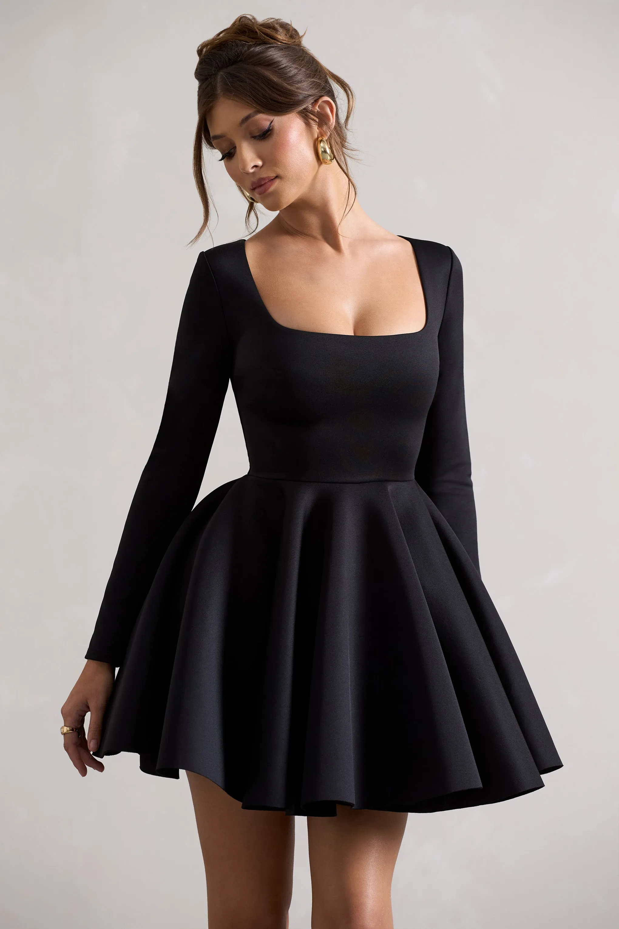 Winslet | Black Square-Neck Skater Mini Dress sold by Club L London product image thumbnail 3