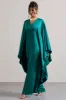 Alohi | Bottle Green Satin Plunge Cape Maxi Dress sold by Club L London