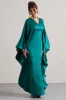 Alohi | Bottle Green Satin Plunge Cape Maxi Dress sold by Club L London