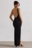 Kate | Black Square Neck Maxi Dress with Plunge Back and Side Thigh Split sold by Club L London