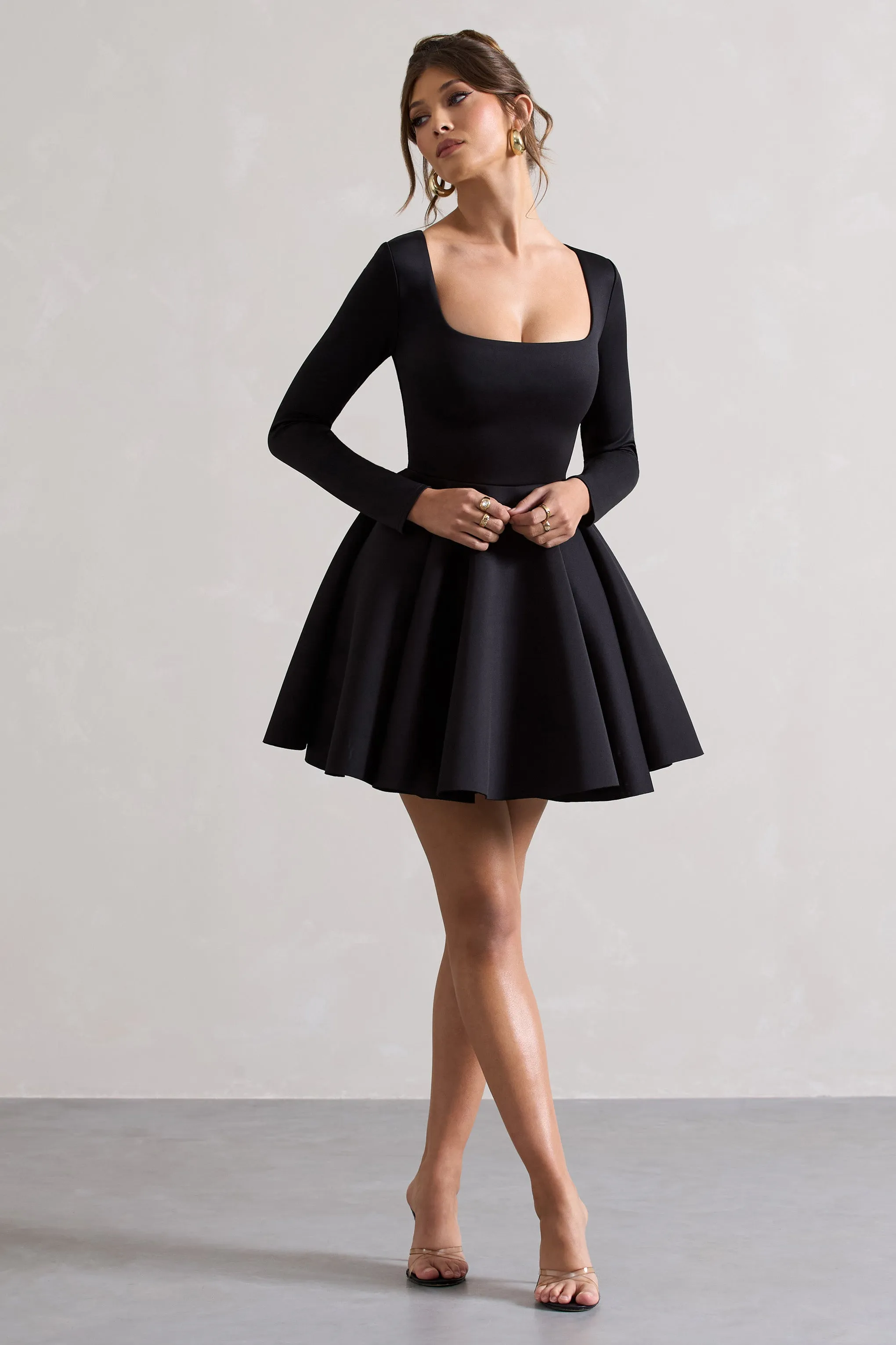 Winslet | Black Square-Neck Skater Mini Dress sold by Club L London product image thumbnail 4