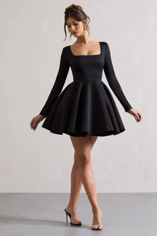 Winslet | Black Square-Neck Skater Mini Dress sold by Club L London