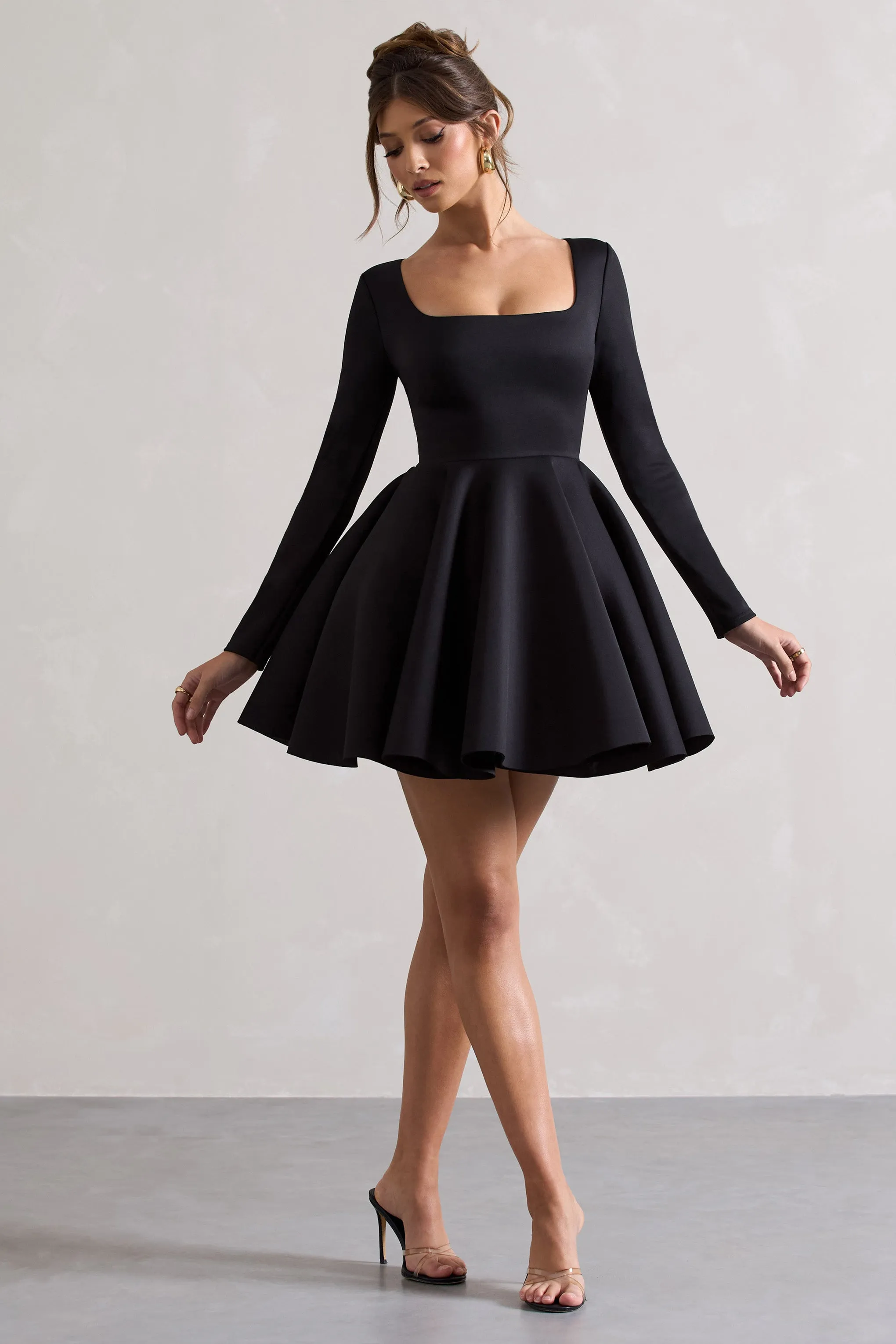 Winslet | Black Square-Neck Skater Mini Dress sold by Club L London
