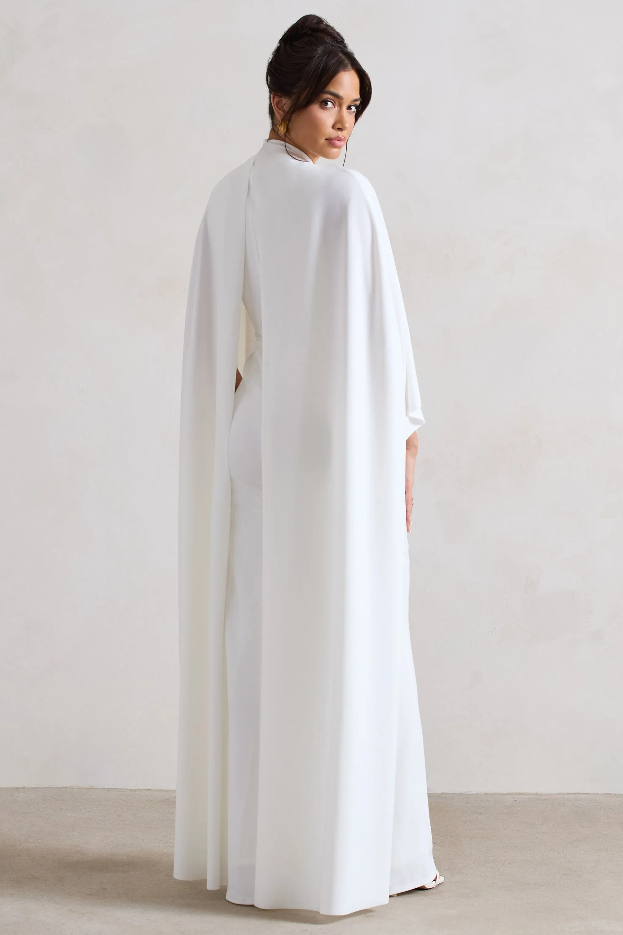 Indra | White High-Neck Wide-Leg Cape Jumpsuit sold by Club L London product image thumbnail 2