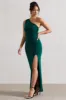 Melody | Bottle Green One Shoulder Cowl-Back Split Maxi Dress sold by Club L London