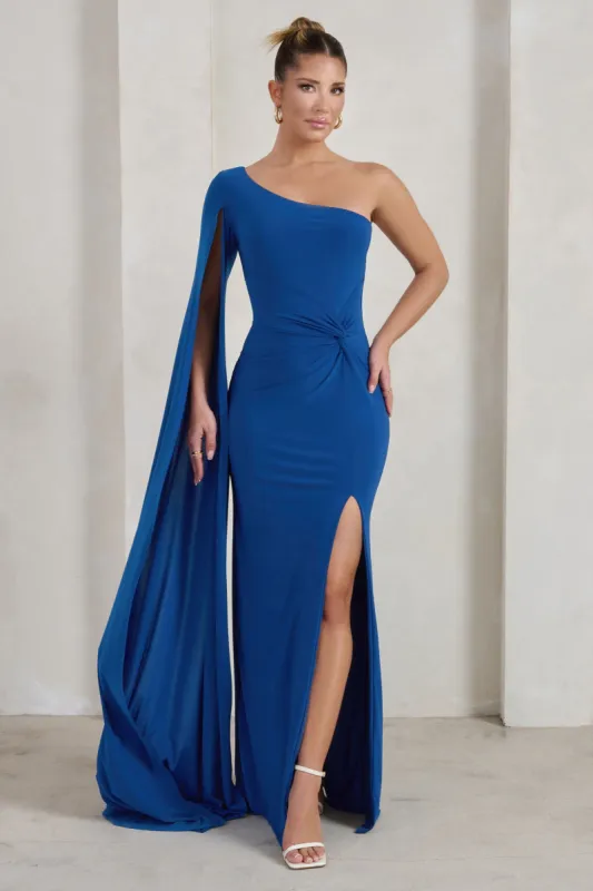 Romi | Cobalt One Shoulder Twist Design Maxi Dress made by Club L London