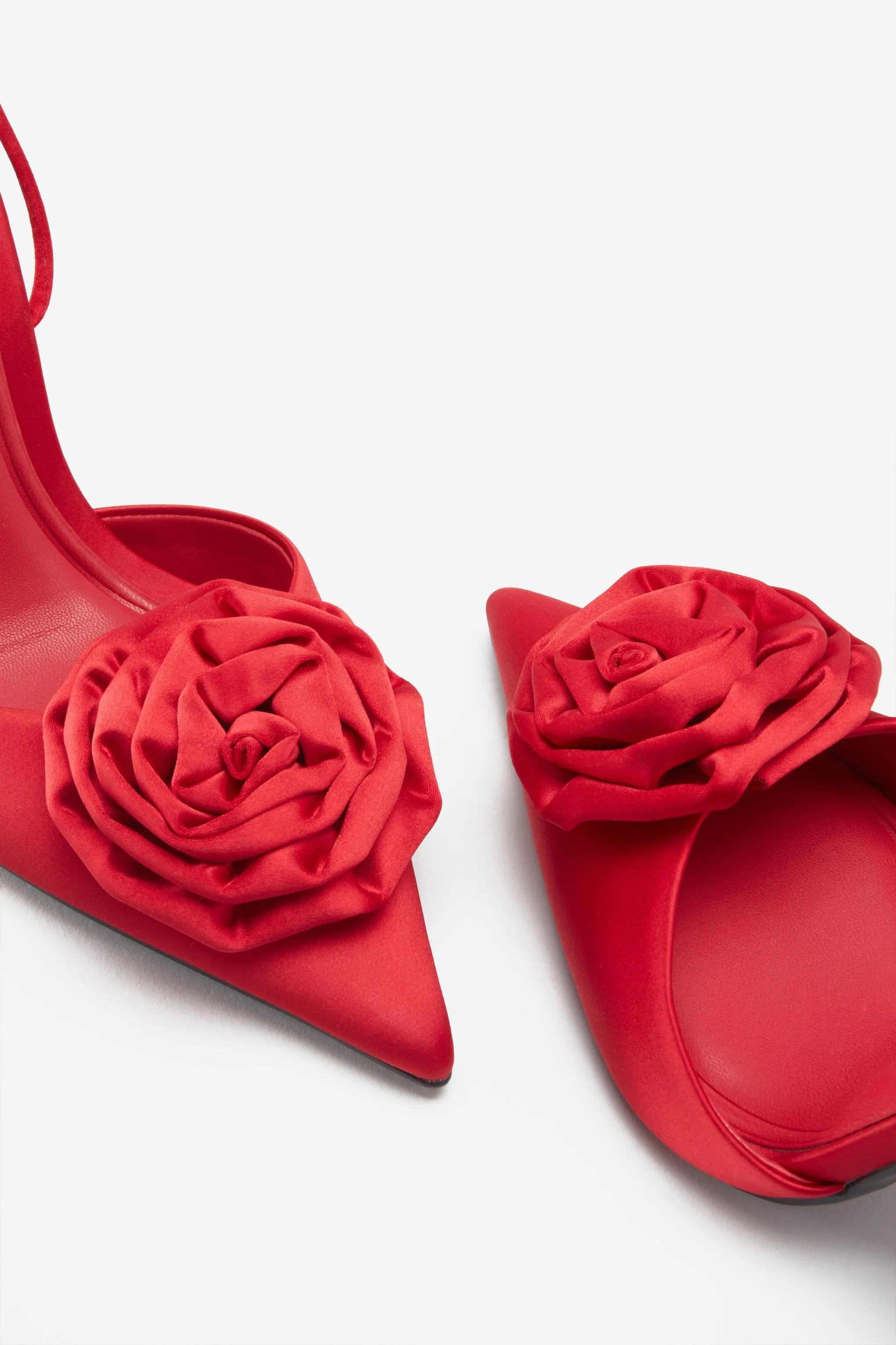 Clearly | Red Satin Lace-Up Stiletto Heels With Flowers sold by Club L London product image thumbnail 4