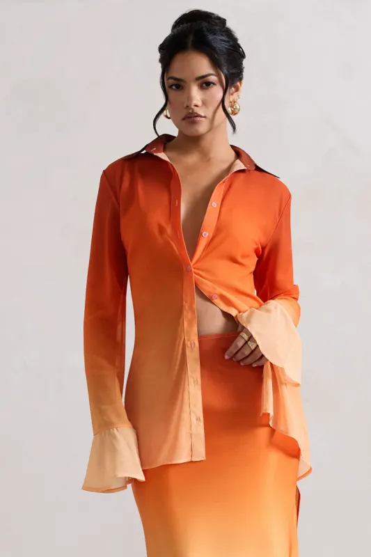 Tahiti | Orange Ombre Flared-Sleeve Shirt sold by Club L London