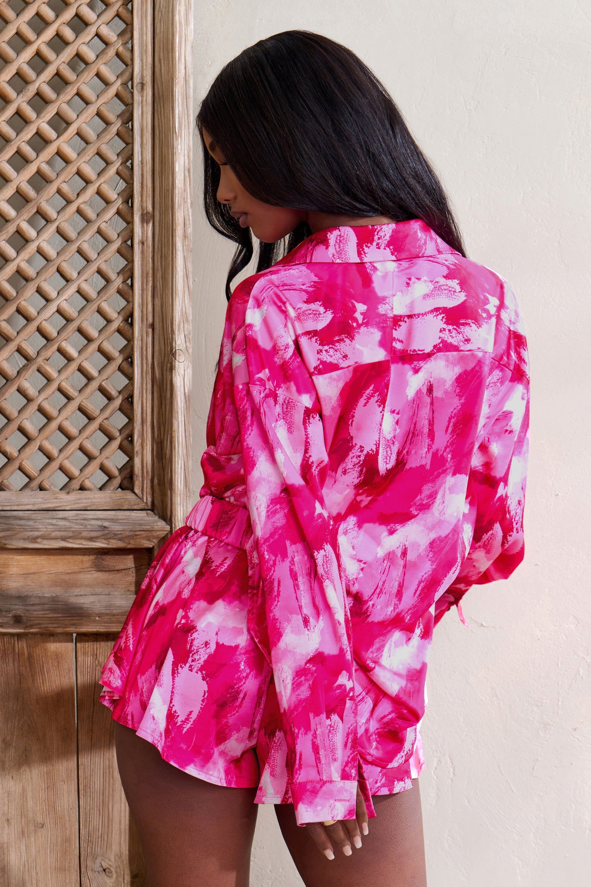 Keep Trying | Hot Pink Print Tie Waist Shorts sold by Club L London product image thumbnail 2