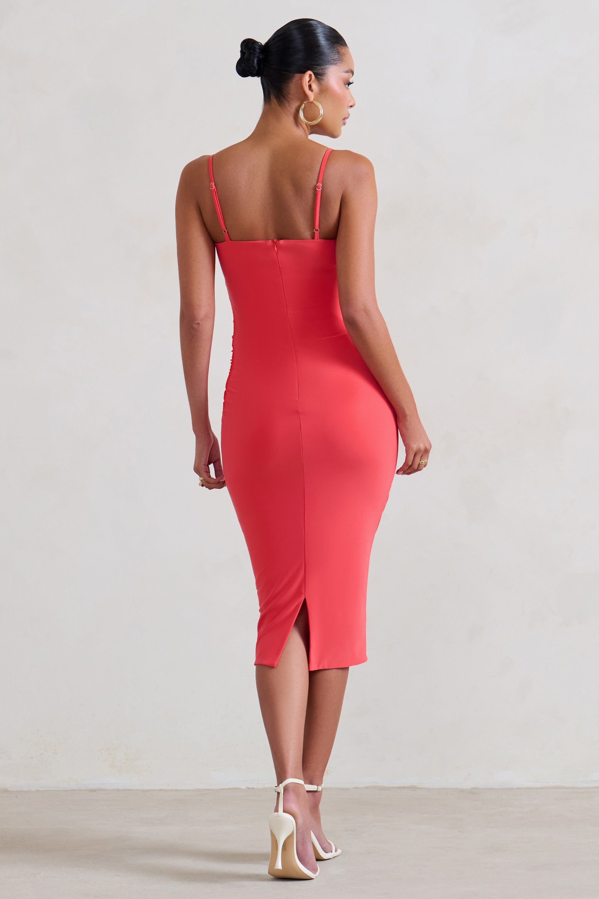 Raquel | Coral Maternity Cami Midi Dress With Split sold by Club L London product image thumbnail 2