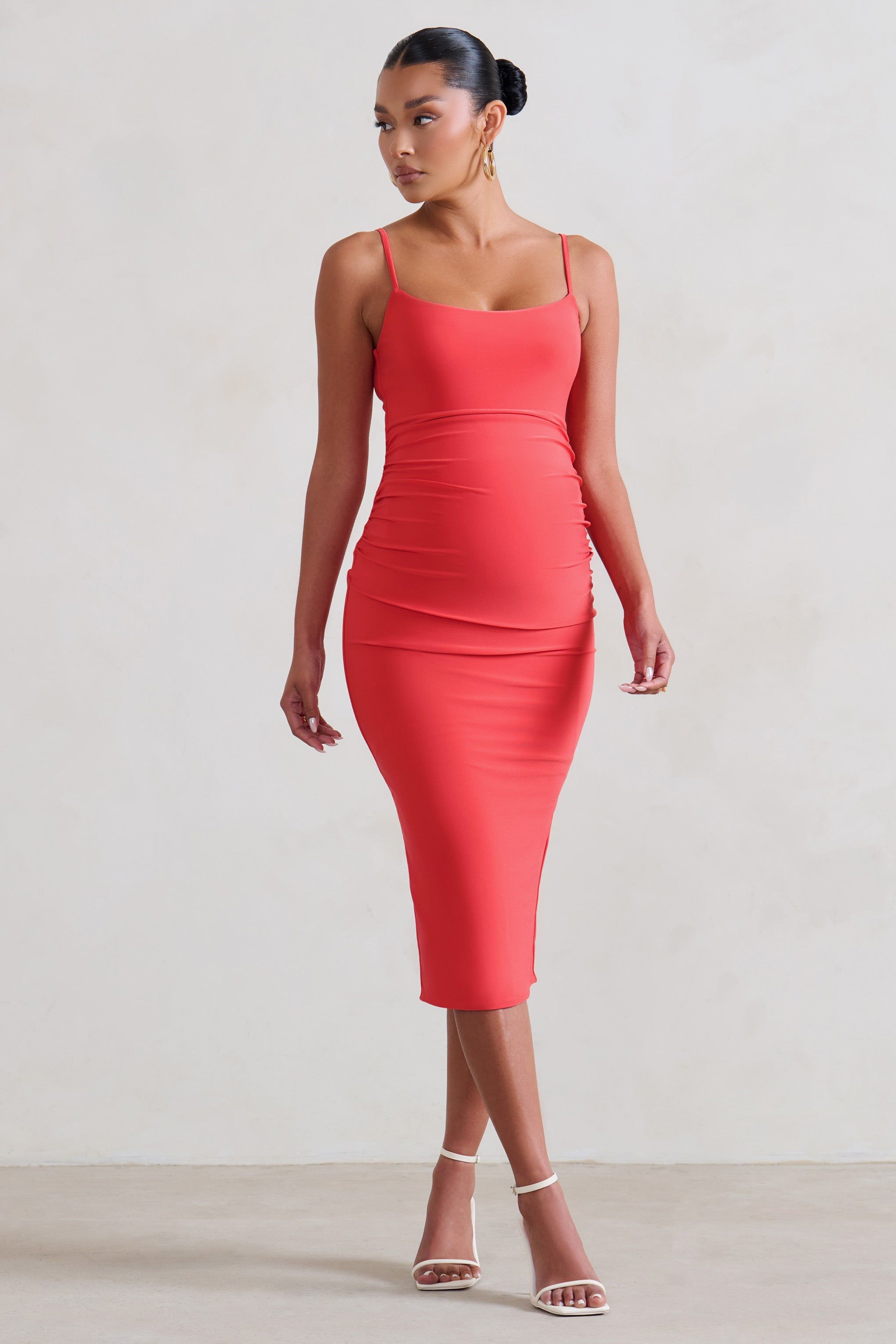Raquel | Coral Maternity Cami Midi Dress With Split sold by Club L London product image thumbnail 4