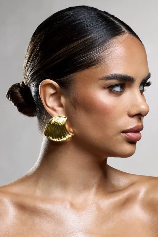 Marci | Gold Ribbed Statement Earrings made by Club L London