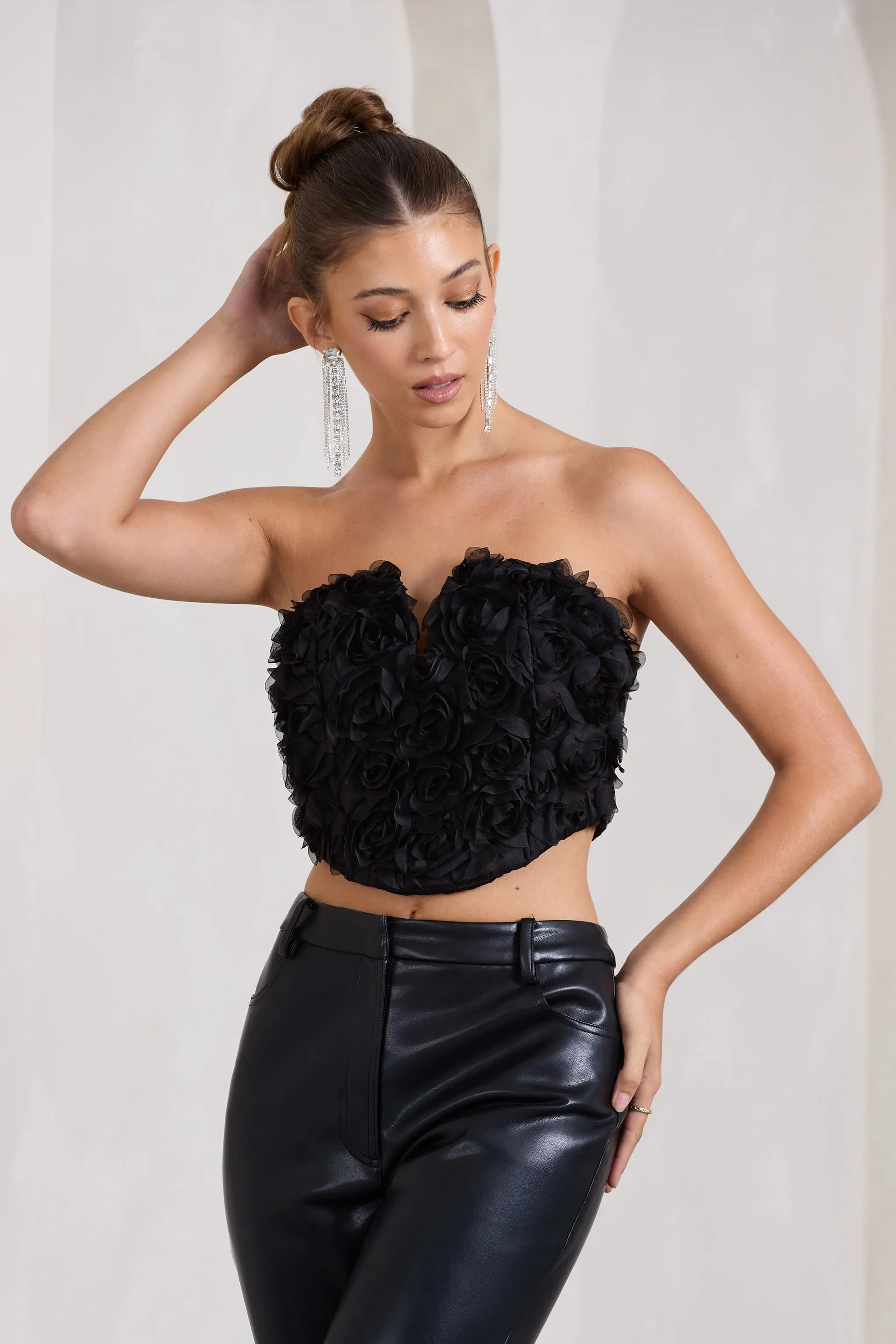 Alicia | Black Floral Mesh Strapless Corset Top sold by Club L London product image thumbnail 5