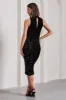 Hypnosis | Black Sequin Sleeveless High-Neck Midi Dress sold by Club L London