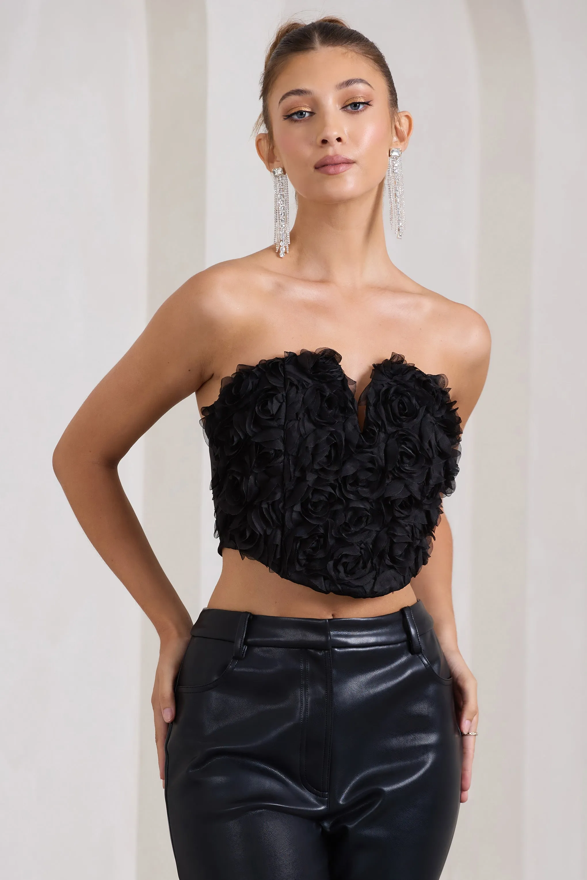 Alicia | Black Floral Mesh Strapless Corset Top sold by Club L London product image thumbnail 4