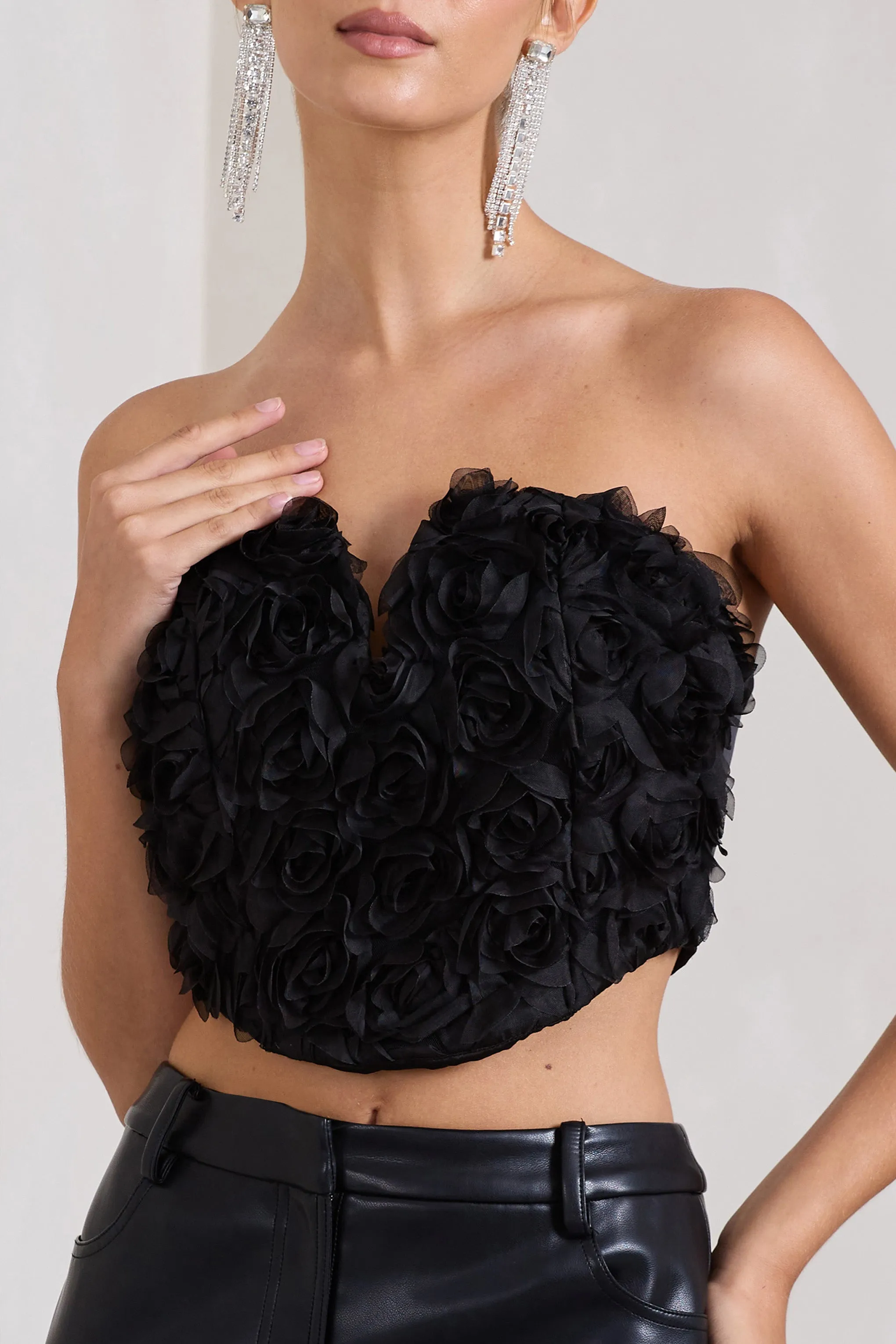 Alicia | Black Floral Mesh Strapless Corset Top sold by Club L London product image thumbnail 3