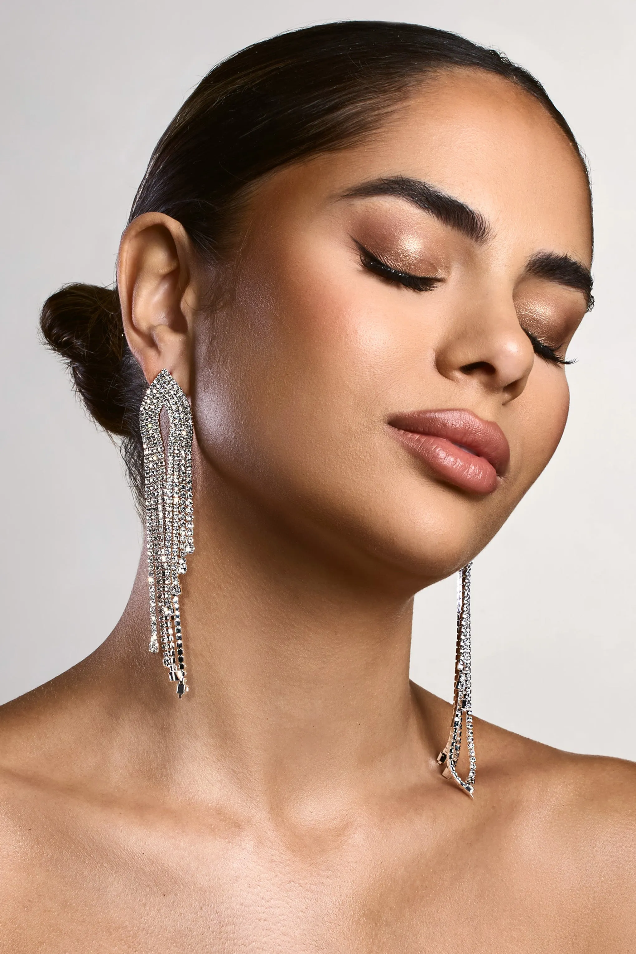 Fabrizia | Silver Diamante Tassel Earrings sold by Club L London product image thumbnail 3