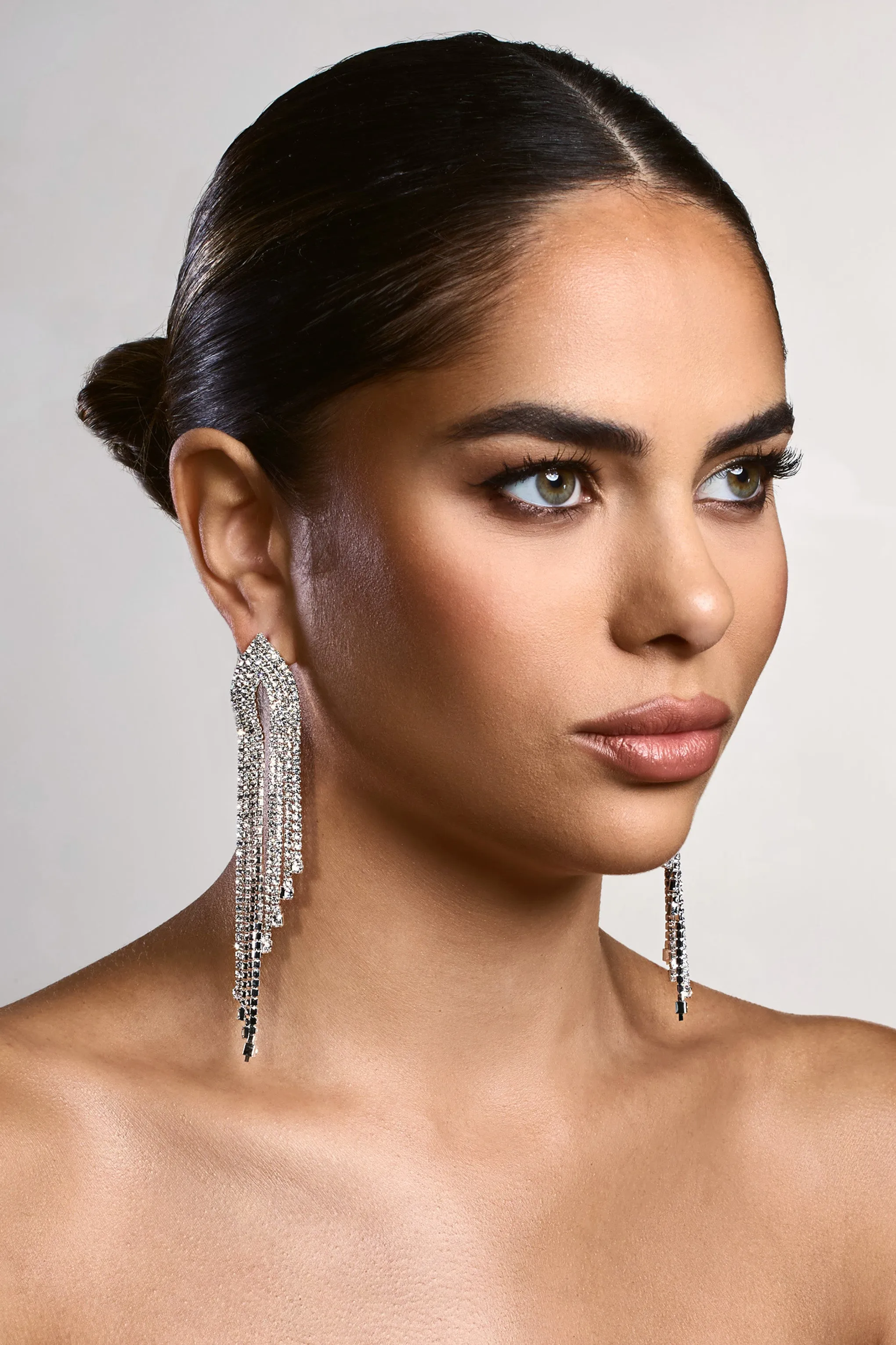 Fabrizia | Silver Diamante Tassel Earrings sold by Club L London product image thumbnail 2