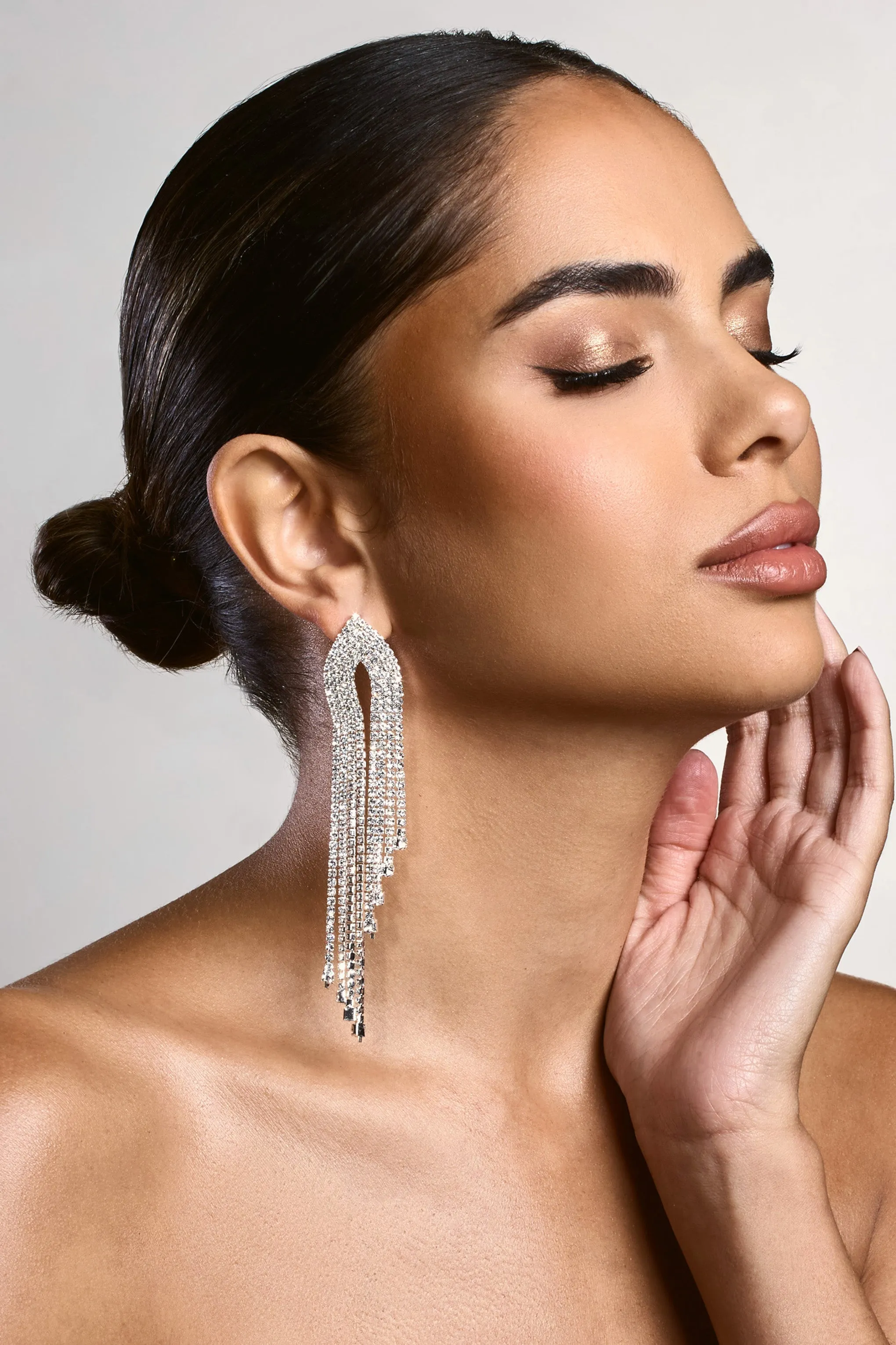 Fabrizia | Silver Diamante Tassel Earrings sold by Club L London