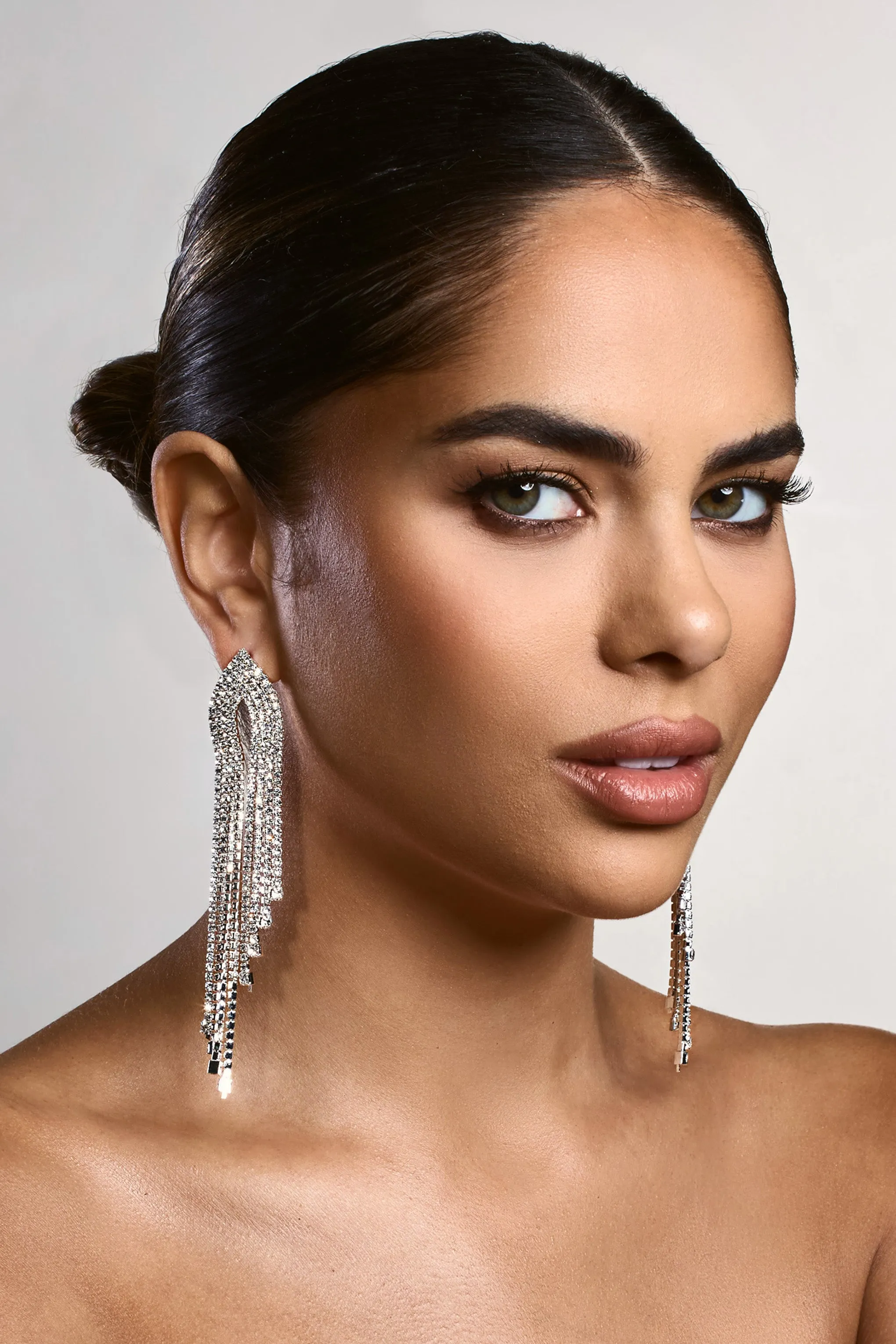 Fabrizia | Silver Diamante Tassel Earrings sold by Club L London product image thumbnail 4