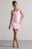 Porto | Pink Square-Neck Strappy Bodycon Mini Dress sold by Club L London