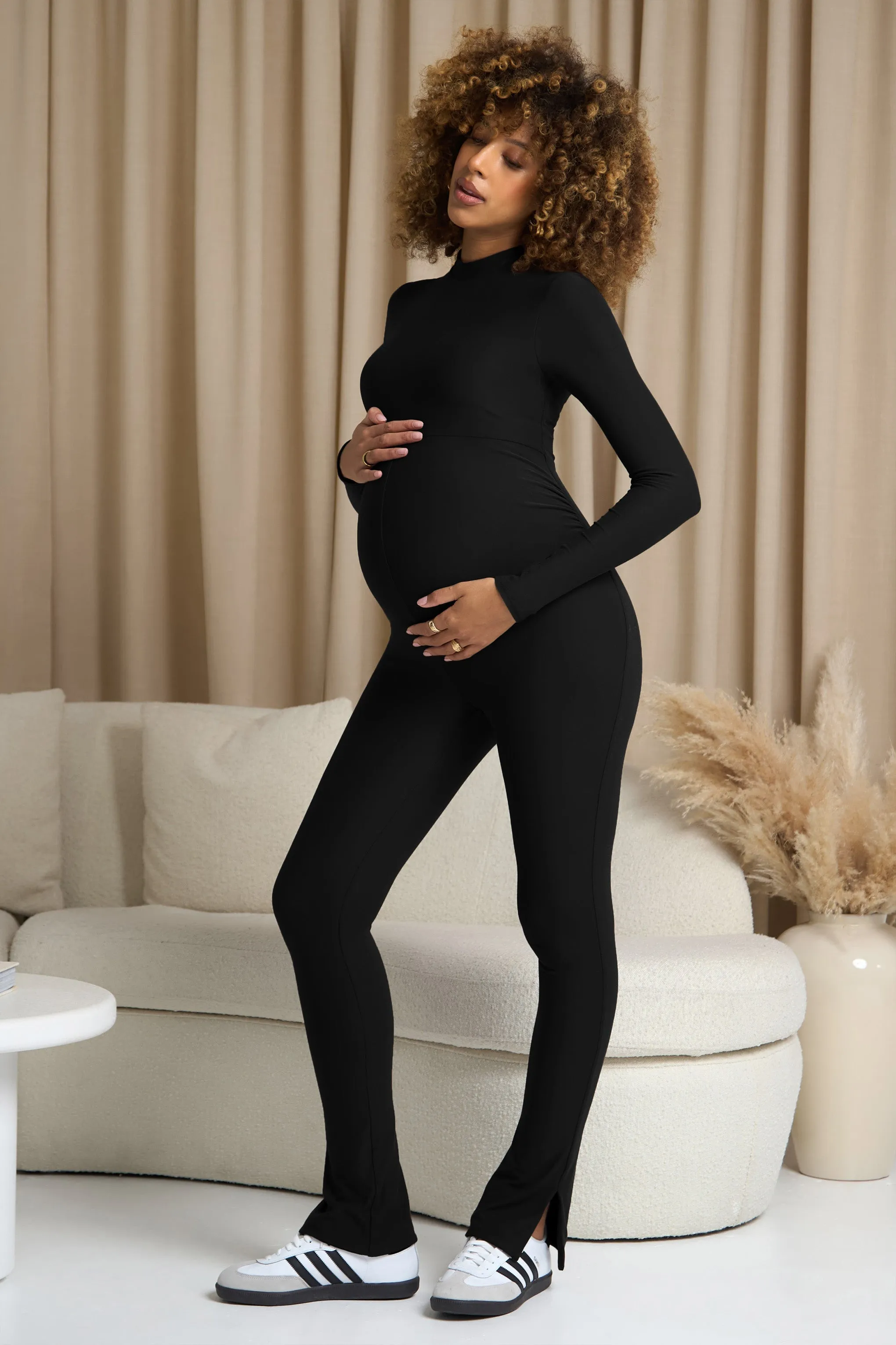 Fia | Black High-Neck Slim-Leg Maternity Jumpsuit sold by Club L London product image thumbnail 4