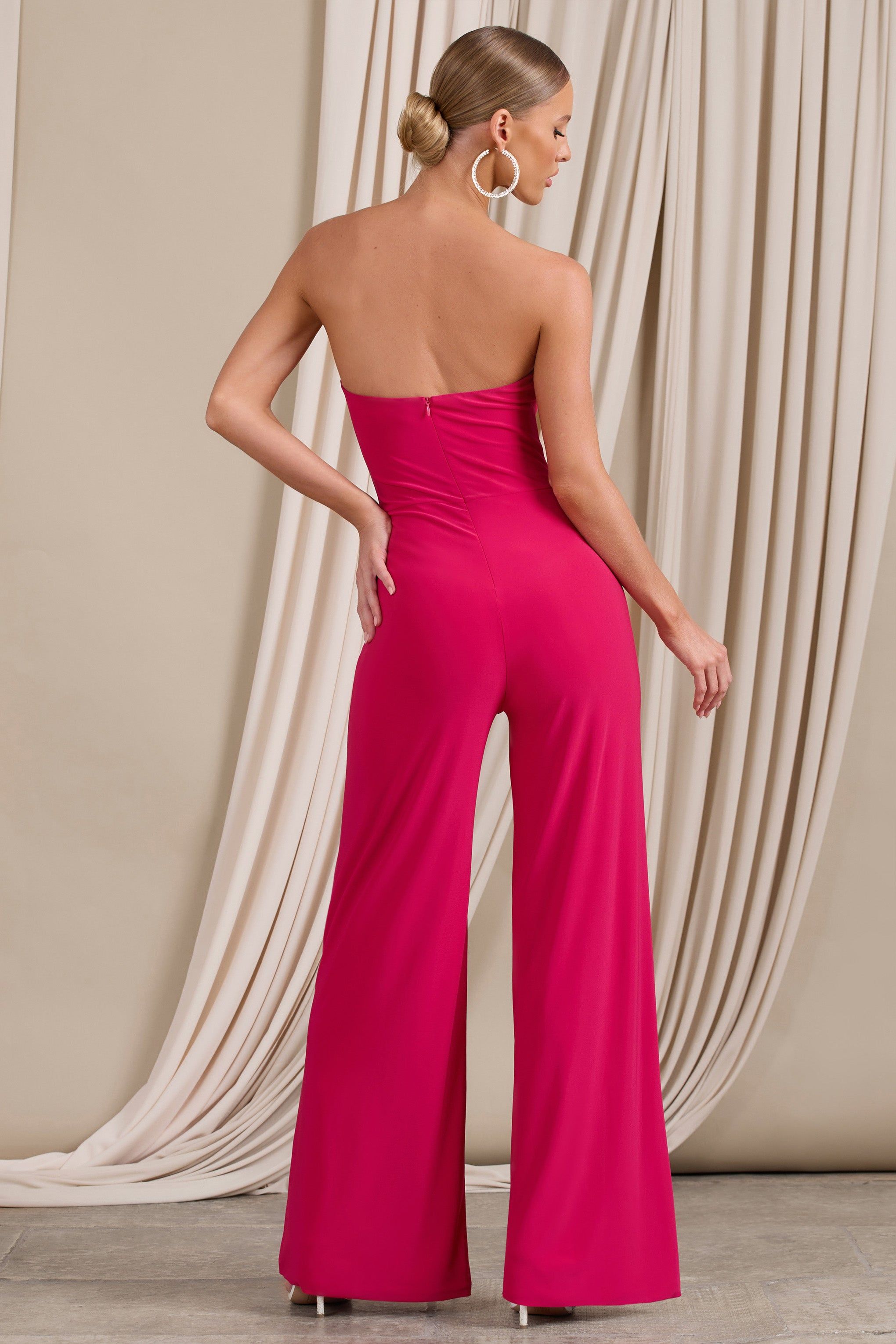 Darya | Hot Pink Bandeau Wide Leg Jumpsuit sold by Club L London product image thumbnail 2