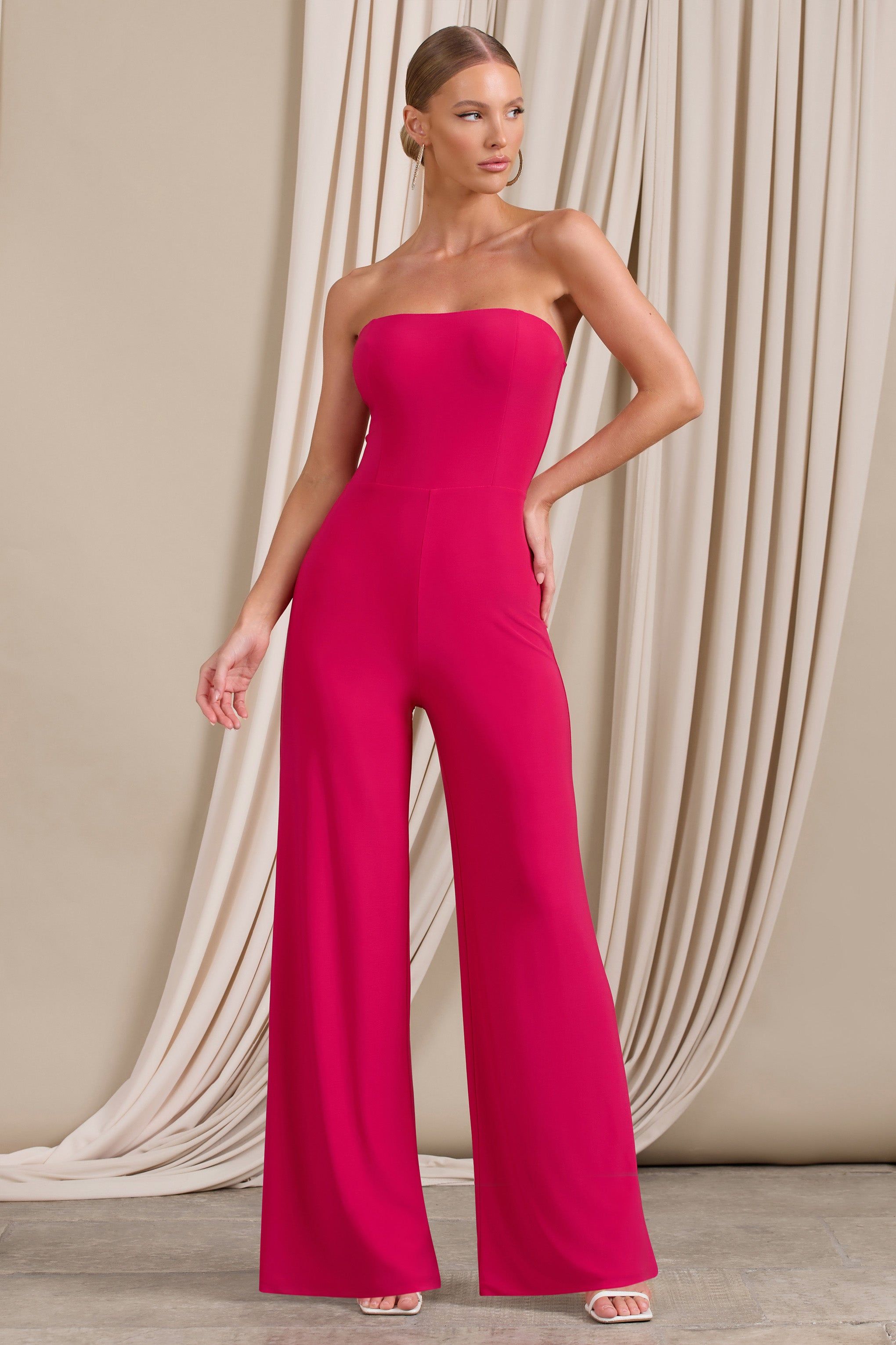 Darya | Hot Pink Bandeau Wide Leg Jumpsuit sold by Club L London product image thumbnail 4