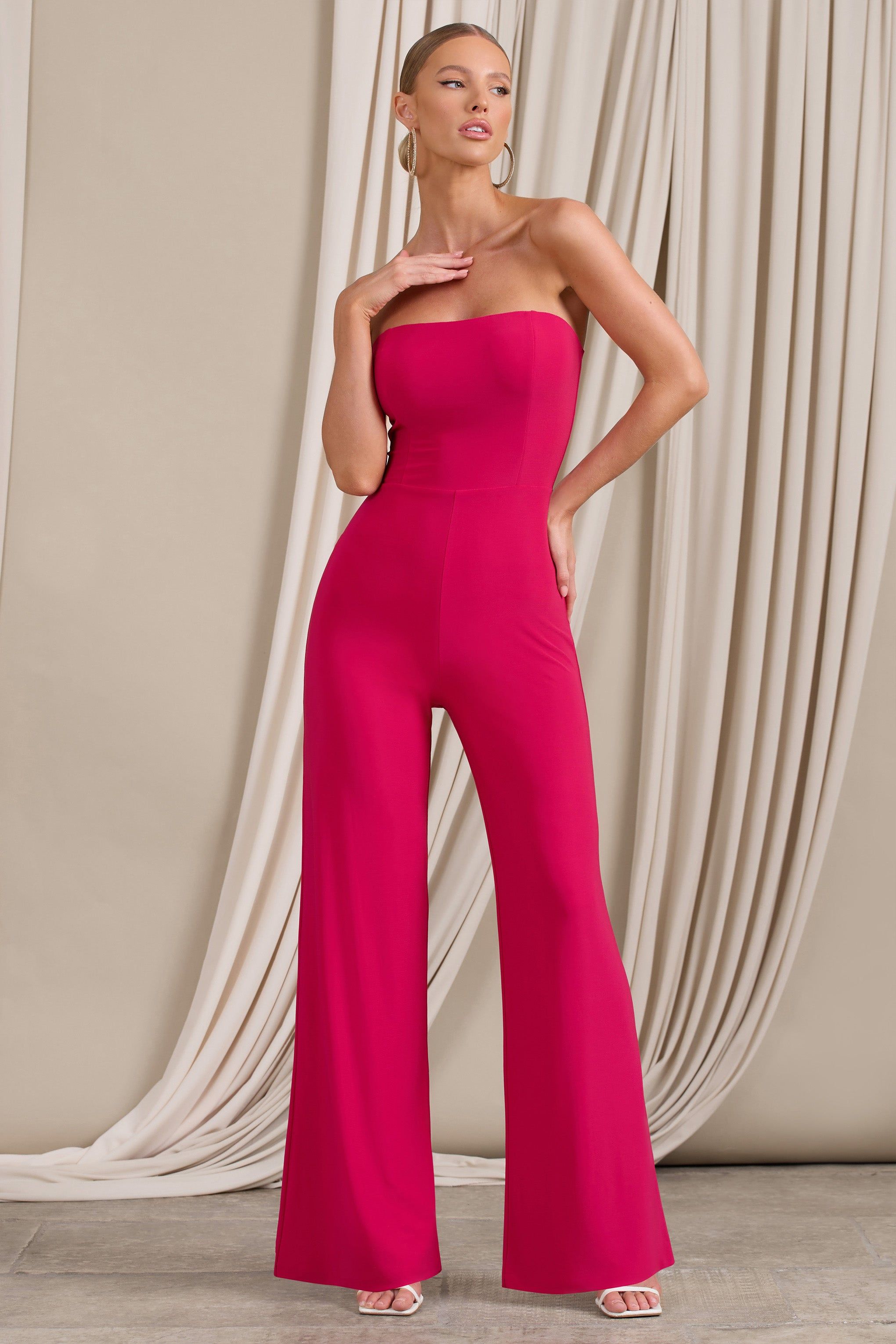 Darya | Hot Pink Bandeau Wide Leg Jumpsuit sold by Club L London