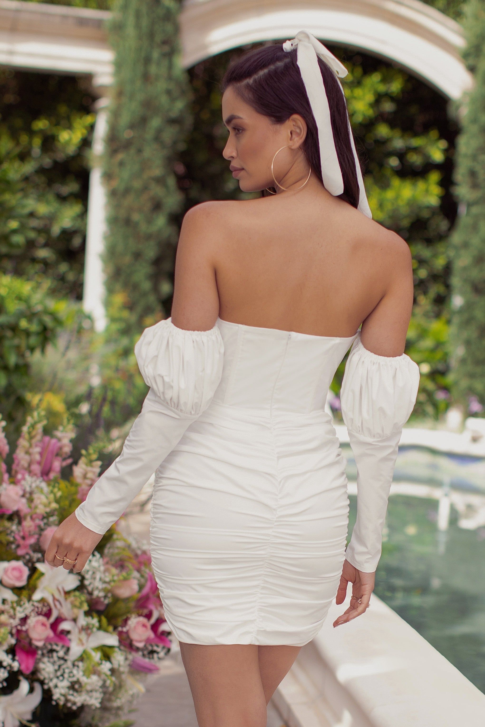 Duchess | White Off The Shoulder Puff Sleeve Corset Mini Dress sold by Club L London product image thumbnail 2
