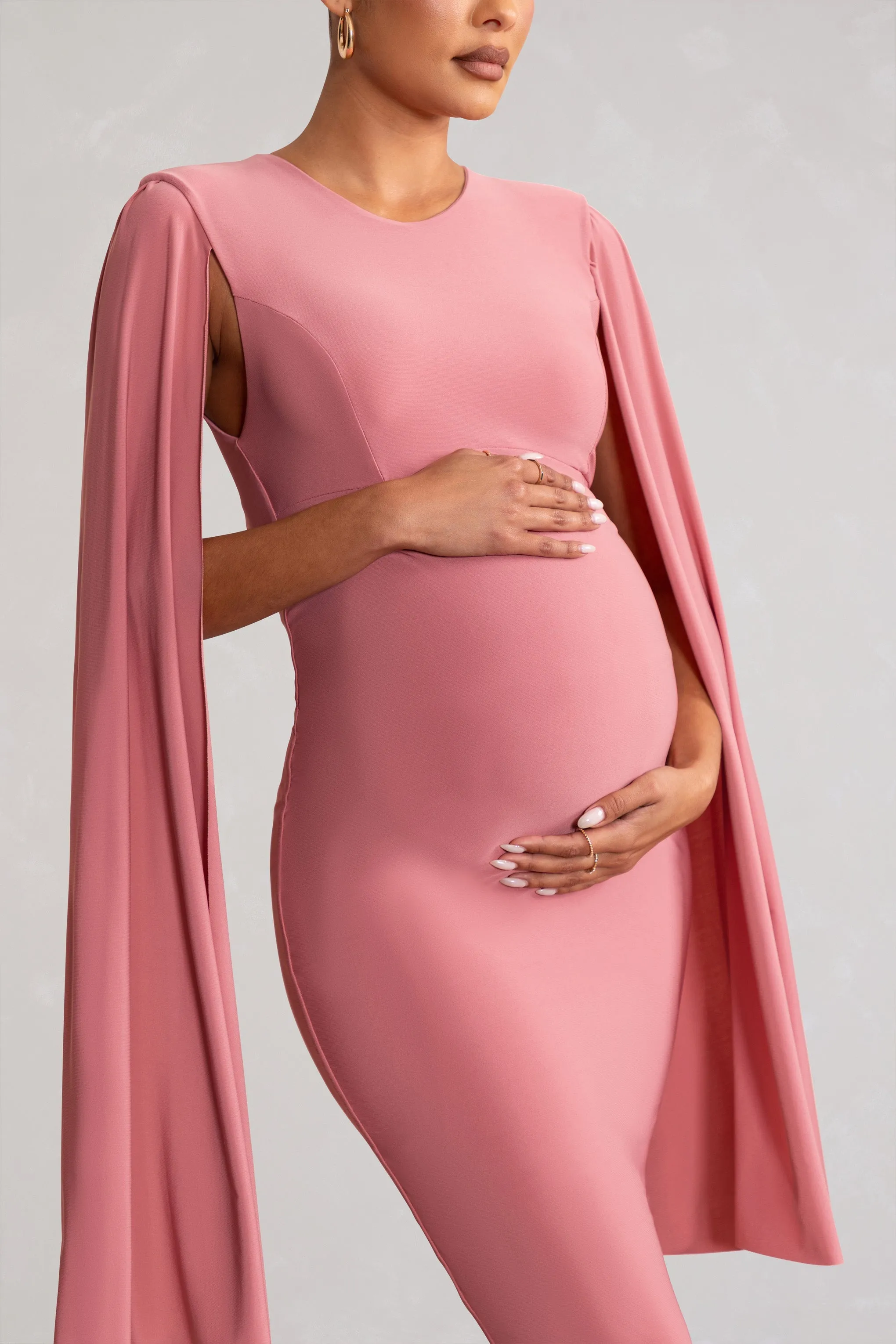 Hey Mama | Dusty Rose Maternity Cape Midi Dress sold by Club L London product image thumbnail 3