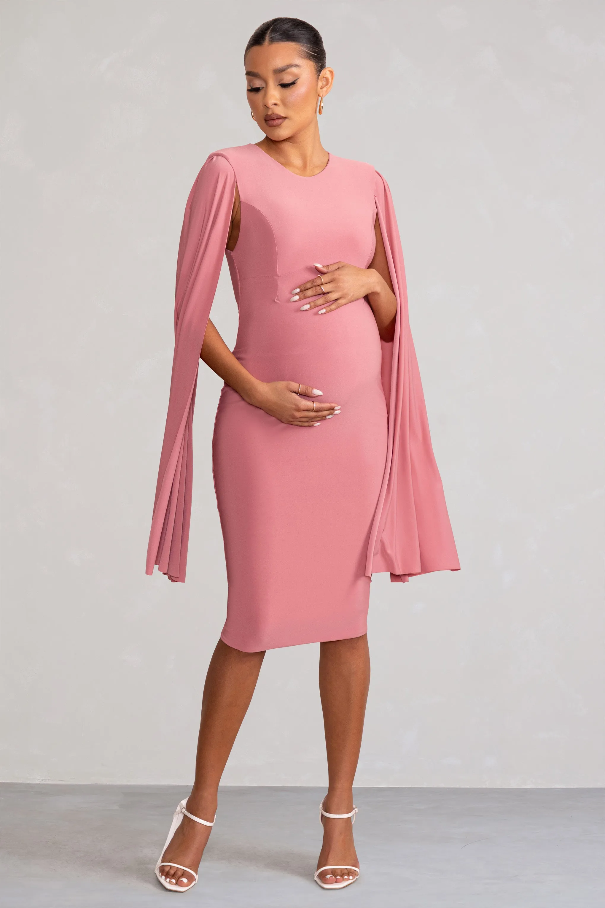 Hey Mama | Dusty Rose Maternity Cape Midi Dress sold by Club L London product image thumbnail 5