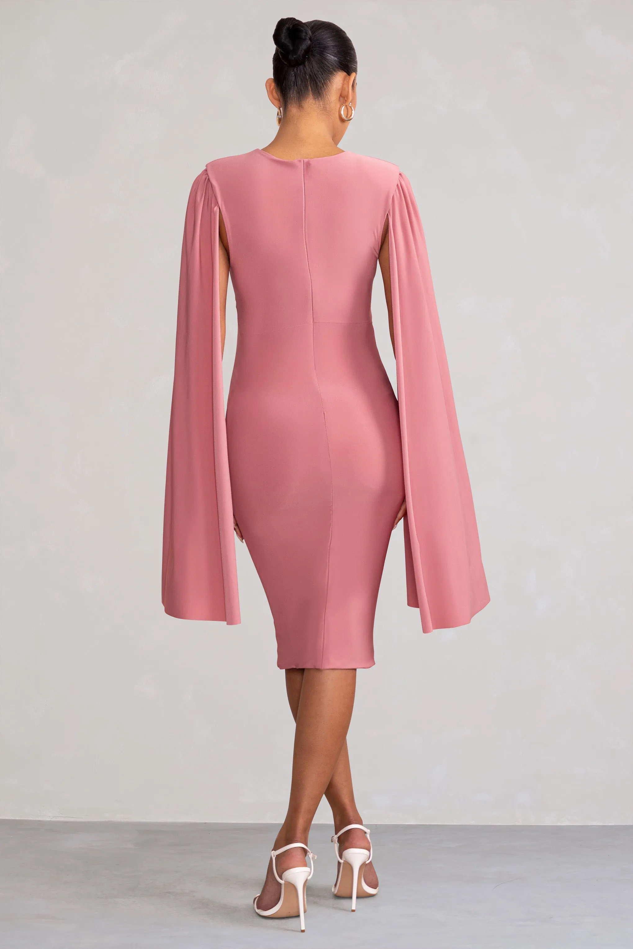 Hey Mama | Dusty Rose Maternity Cape Midi Dress sold by Club L London product image thumbnail 2