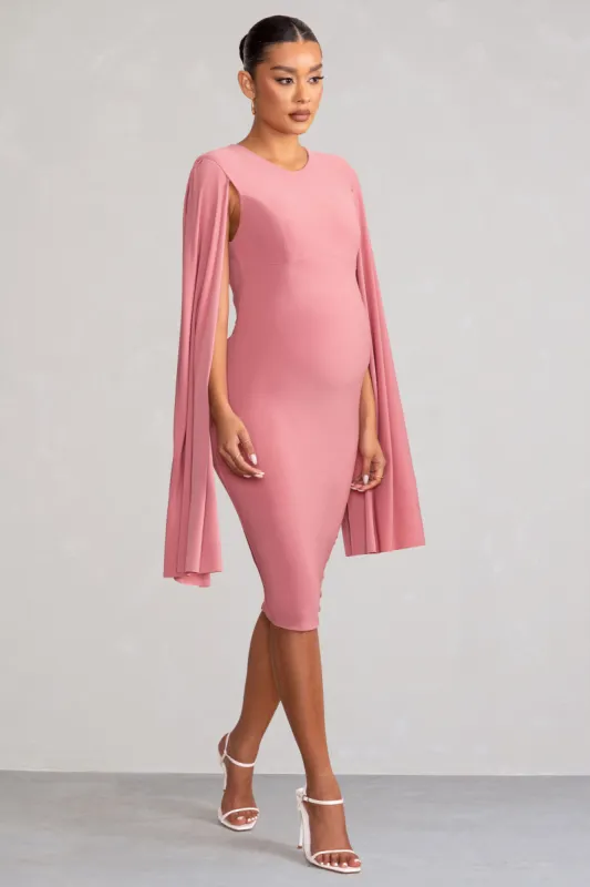 Hey Mama | Dusty Rose Maternity Cape Midi Dress sold by Club L London