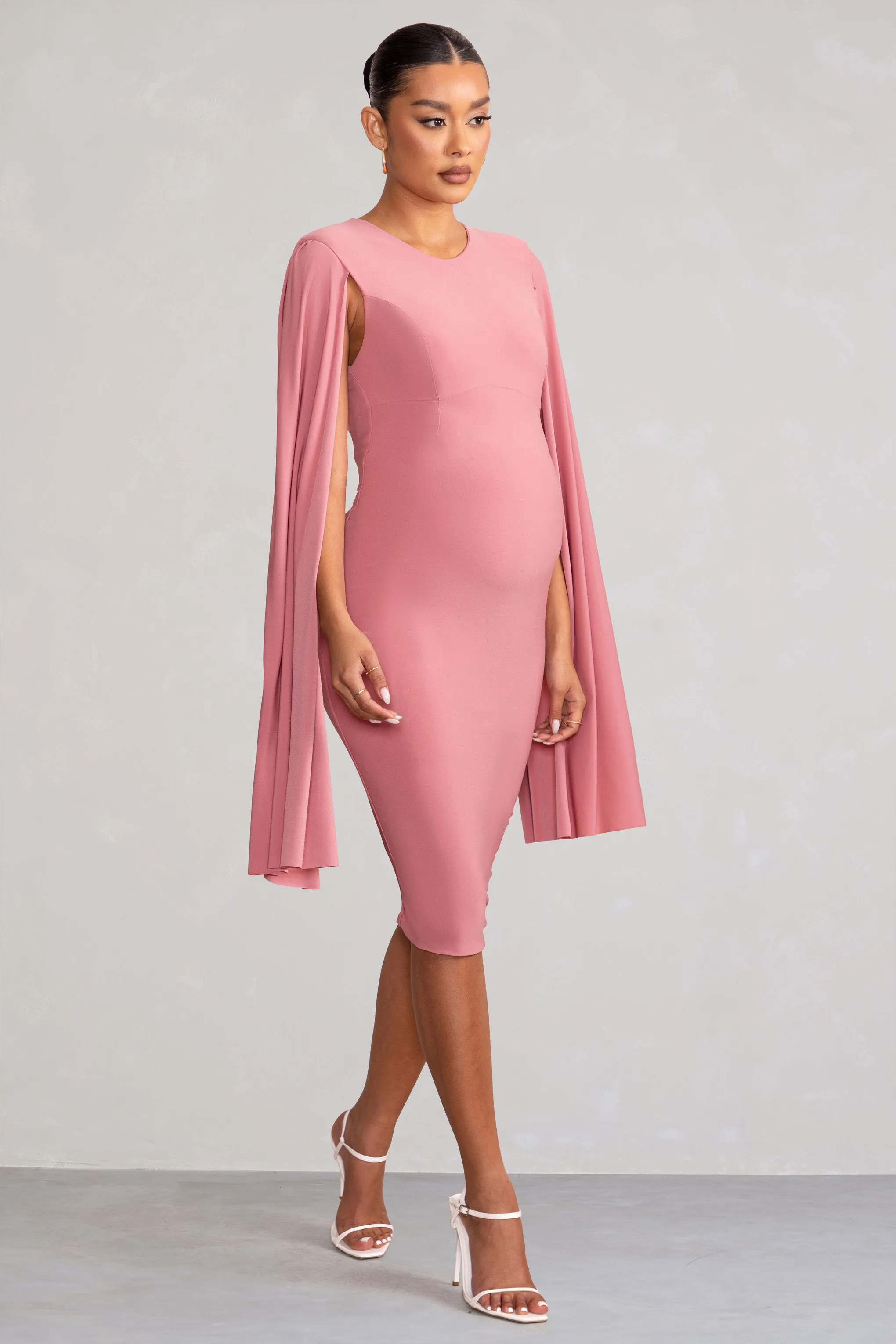 Hey Mama | Dusty Rose Maternity Cape Midi Dress sold by Club L London